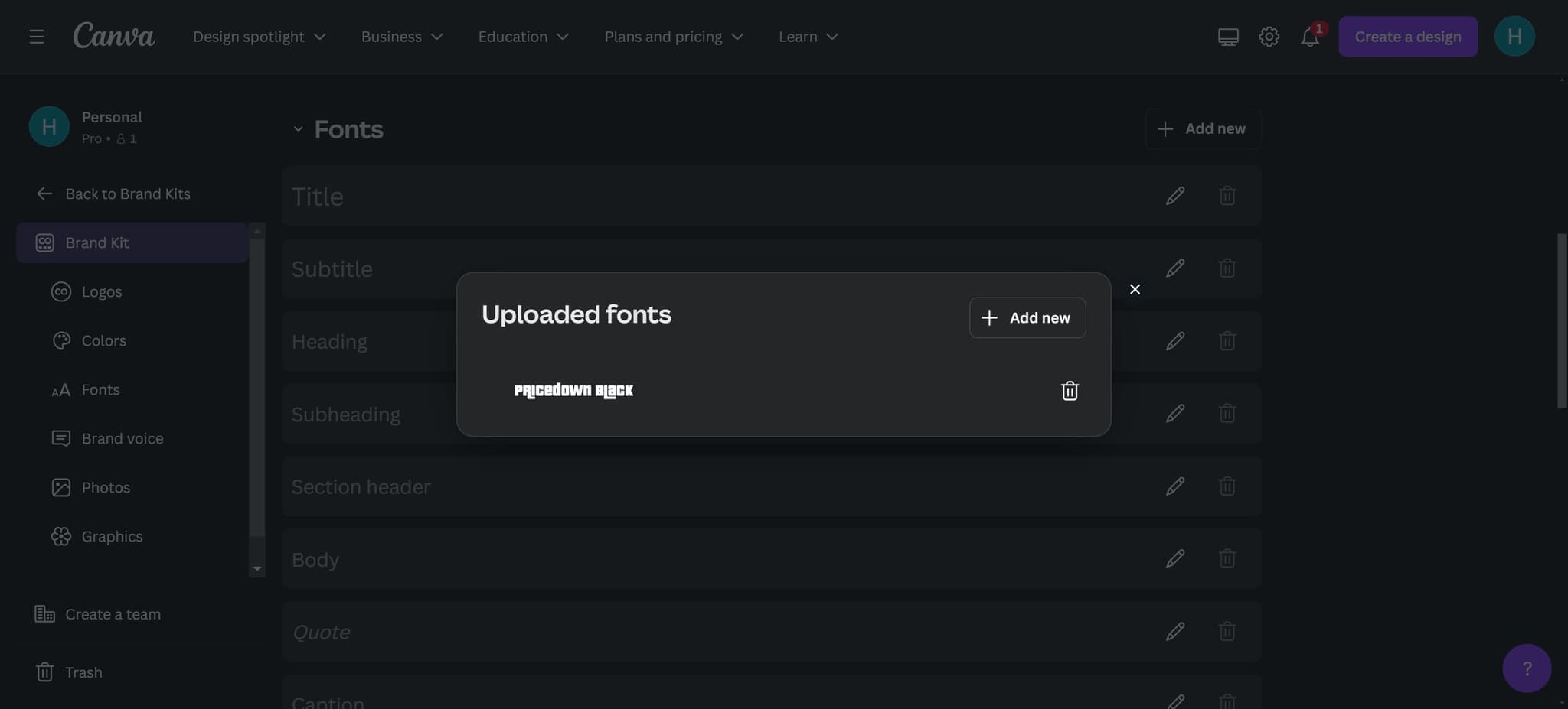 Apply Font to Design