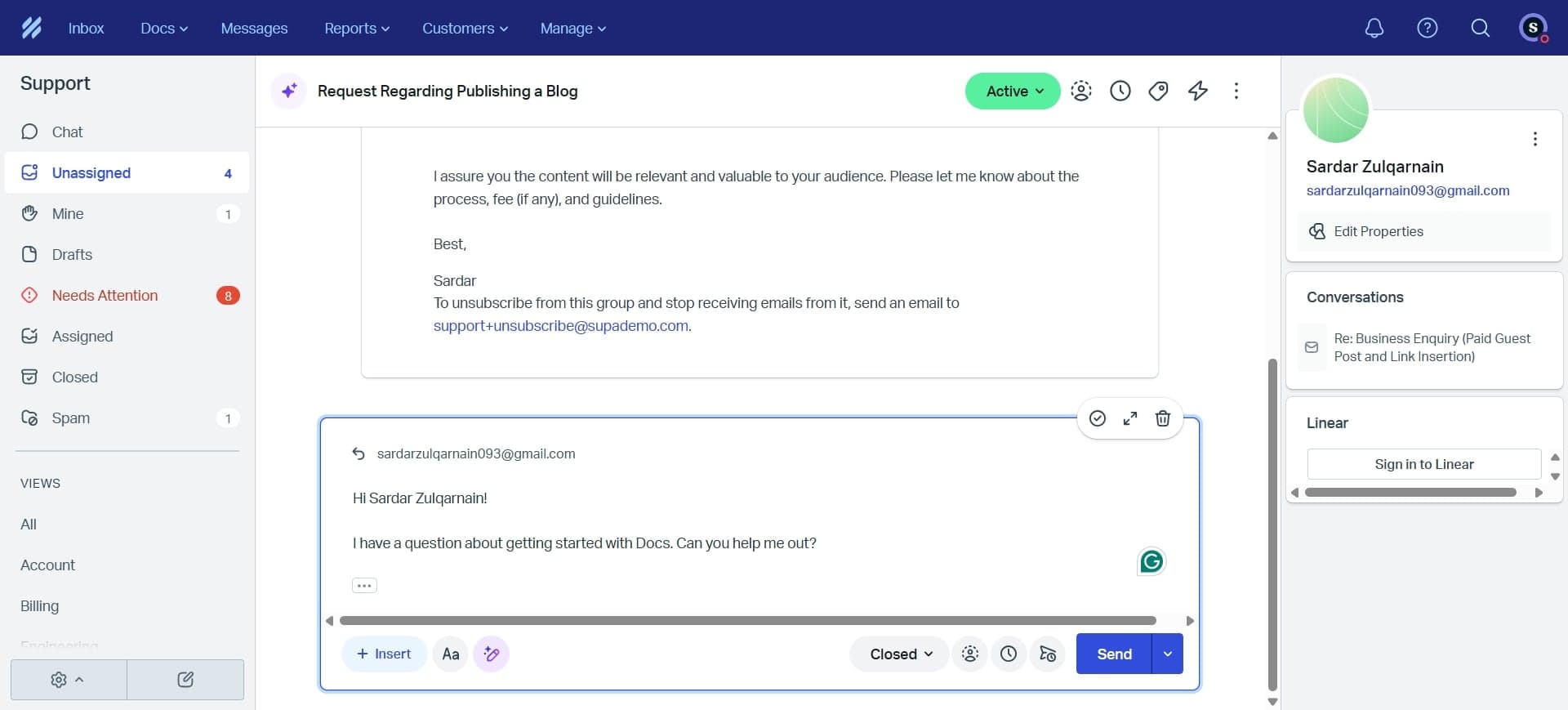 Apply saved reply to a conversation
