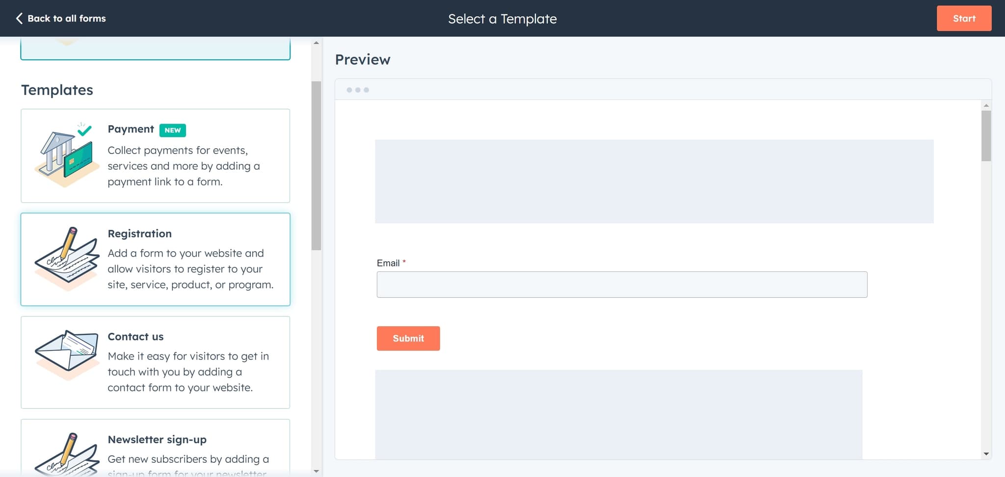 Choose Standard Website Form