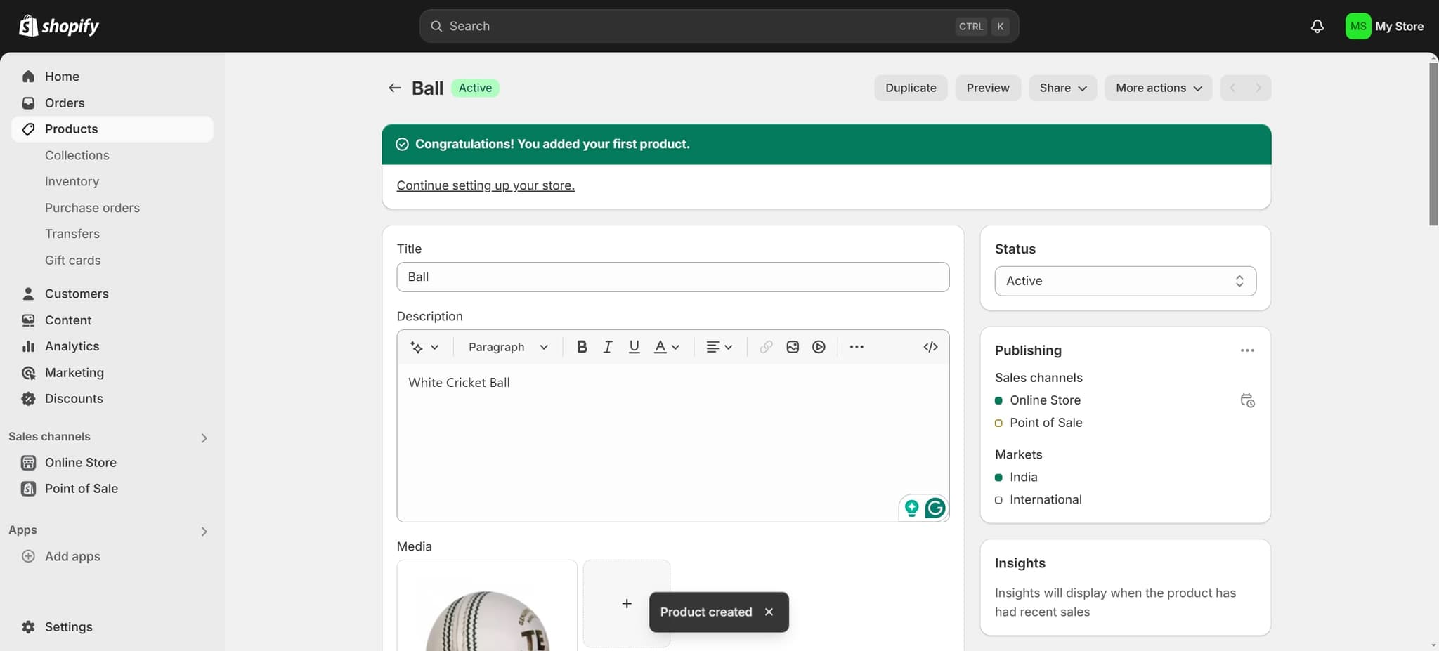 Verify the product was created