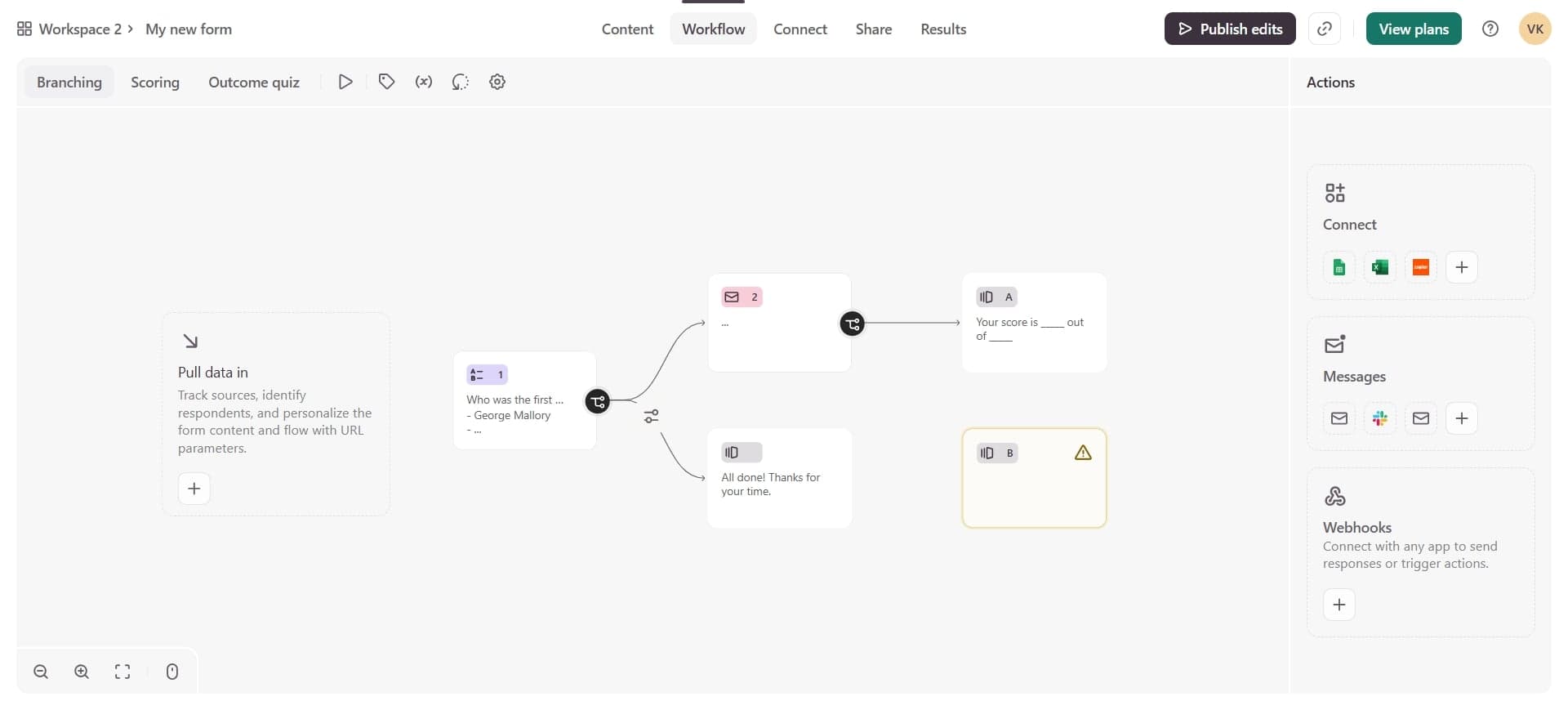 Click on a question to configure it