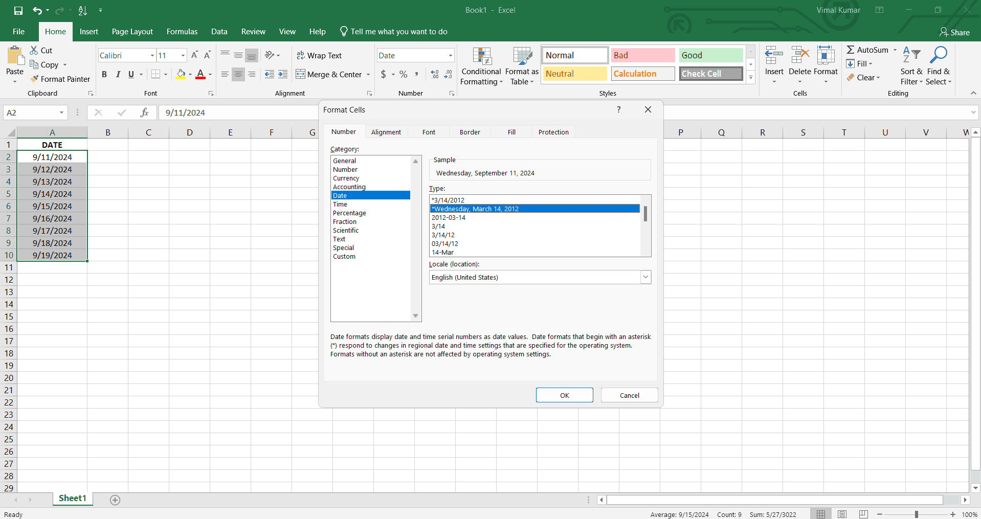 Apply desired format and confirm