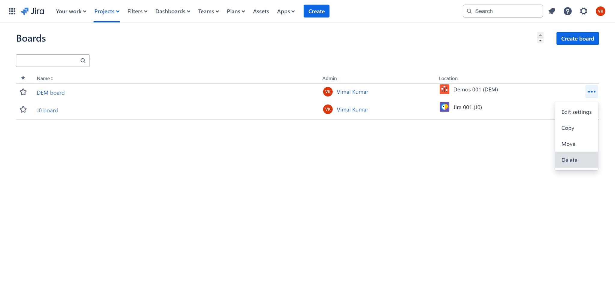 Click Delete from the menu