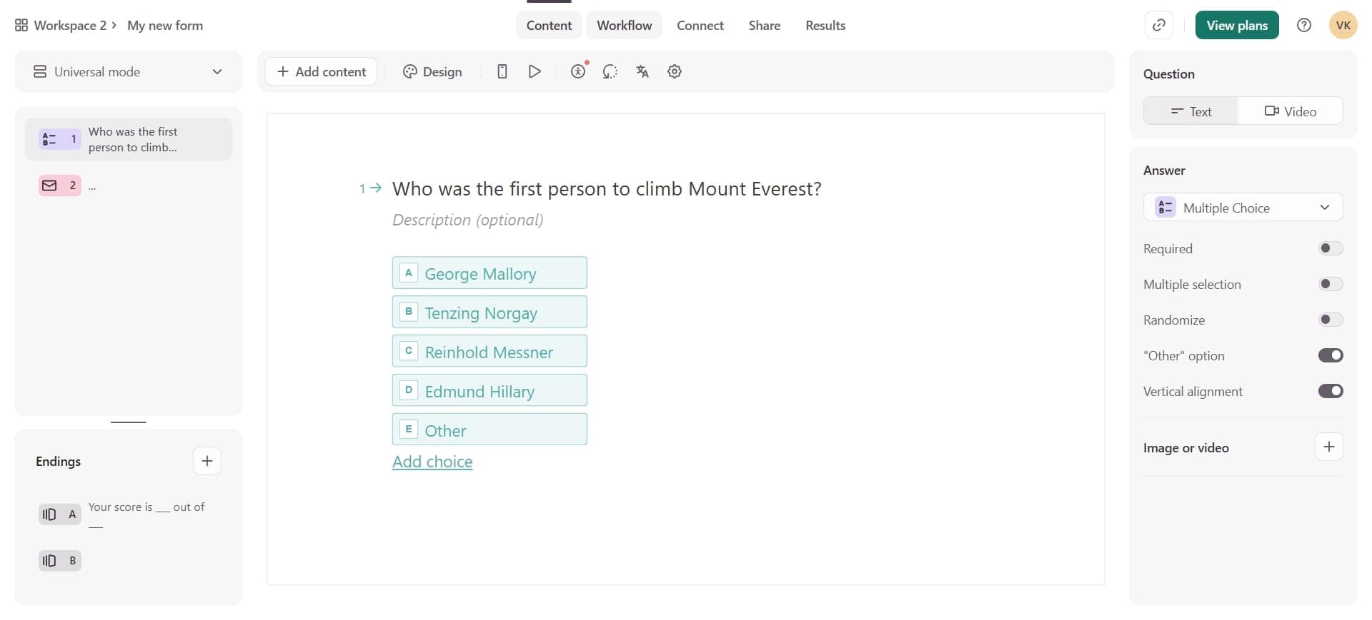 Select the question to branch from