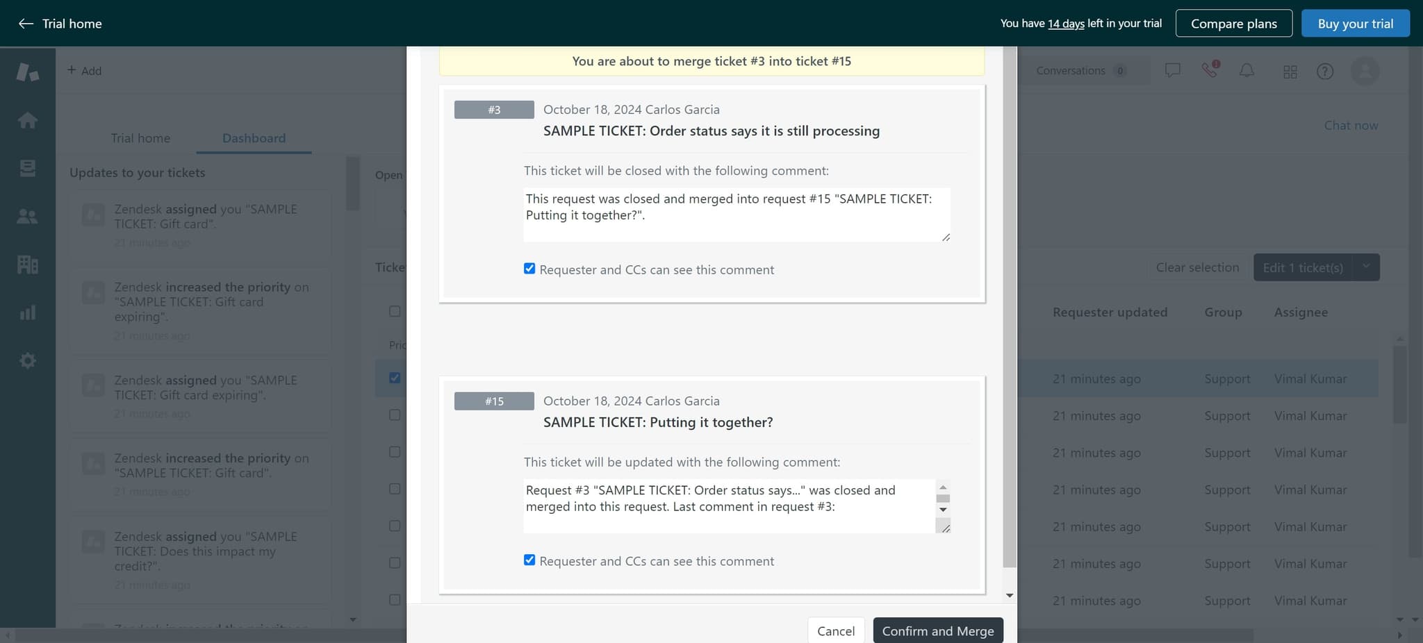 Confirm and complete merge