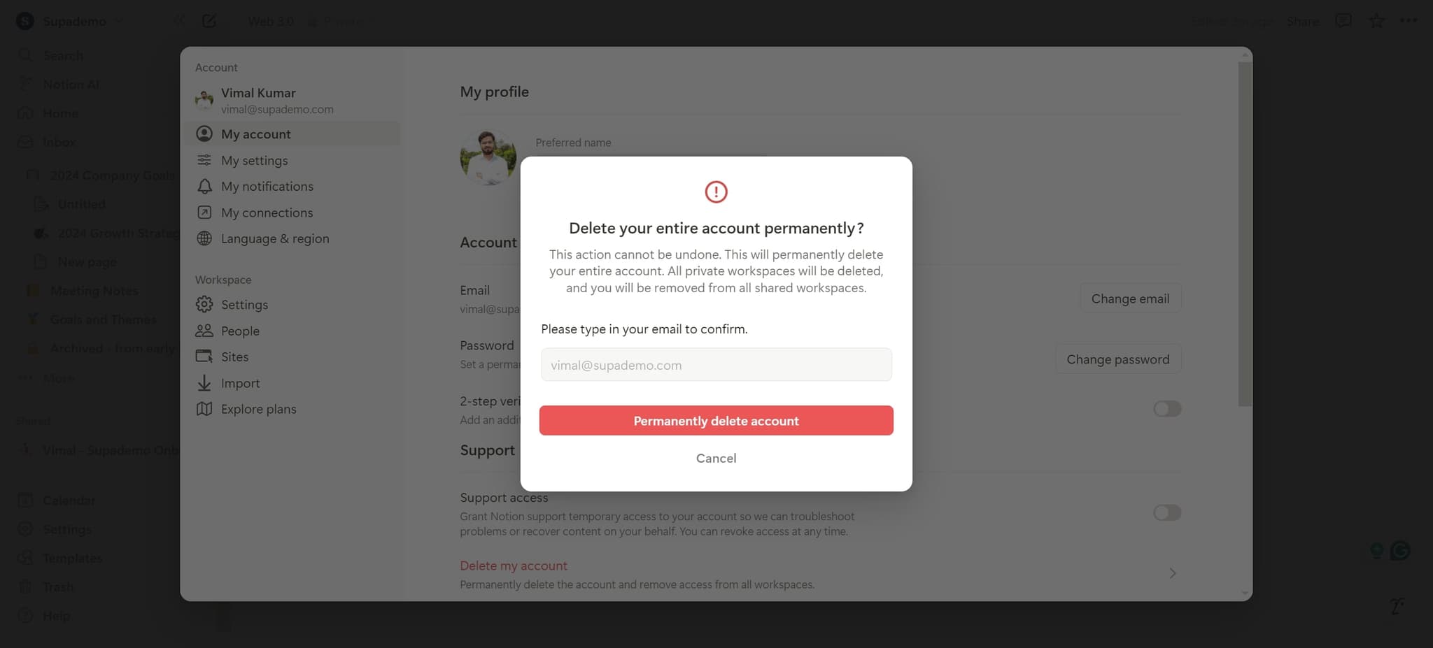 Confirm the deletion request