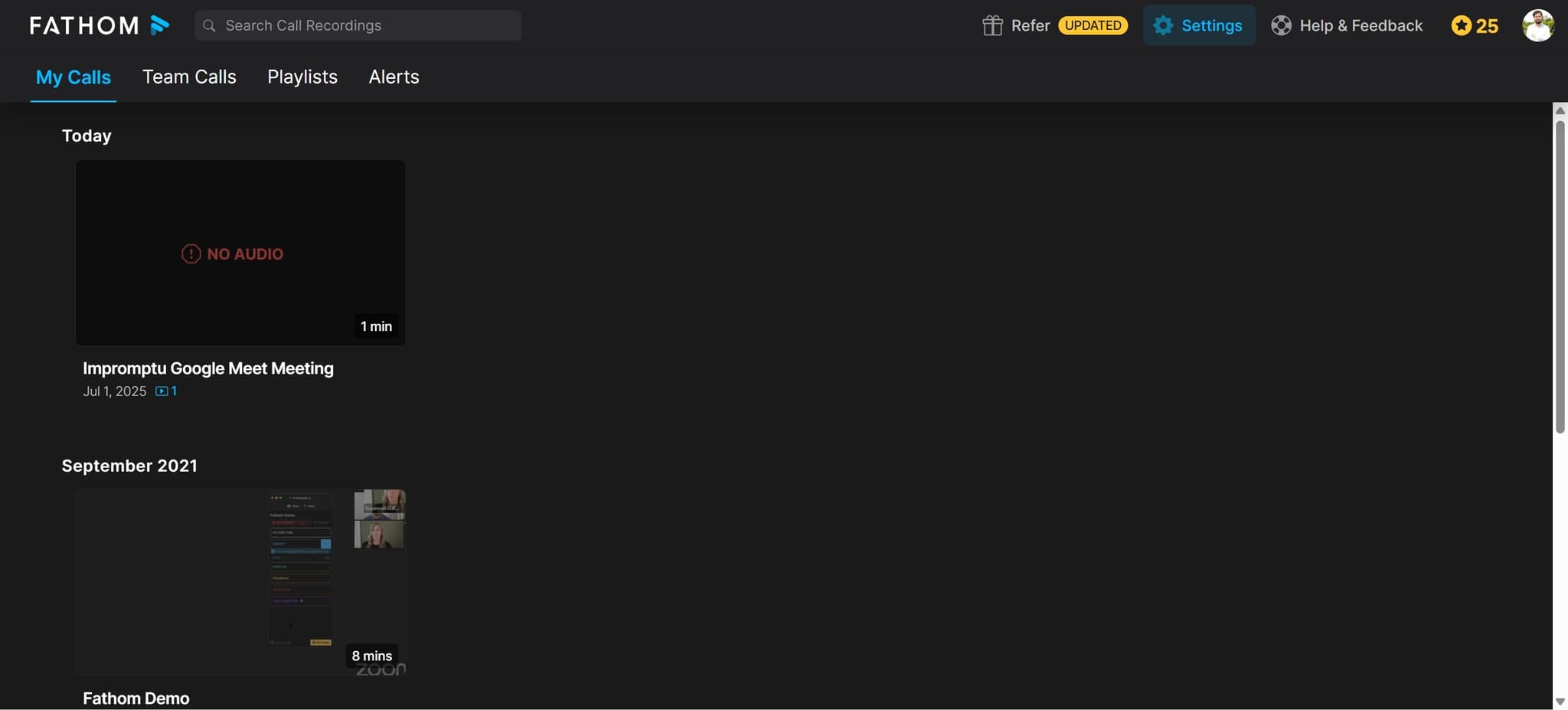Access Fathom integrations settings