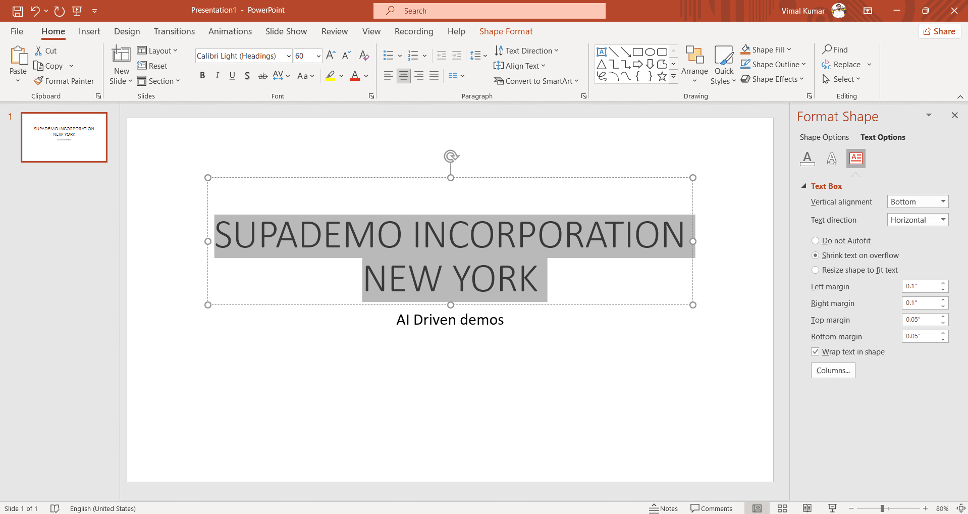 Adjust text box size as needed