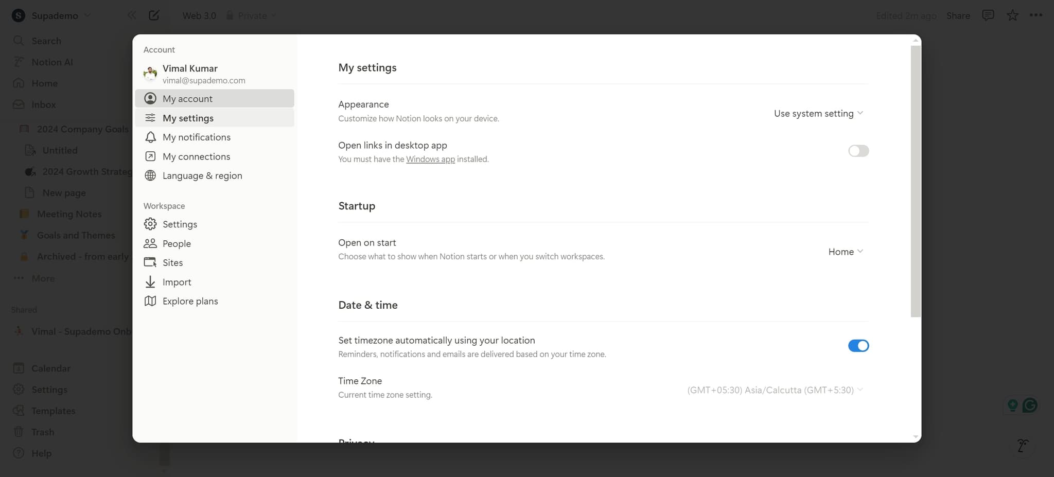Navigate to account deletion option