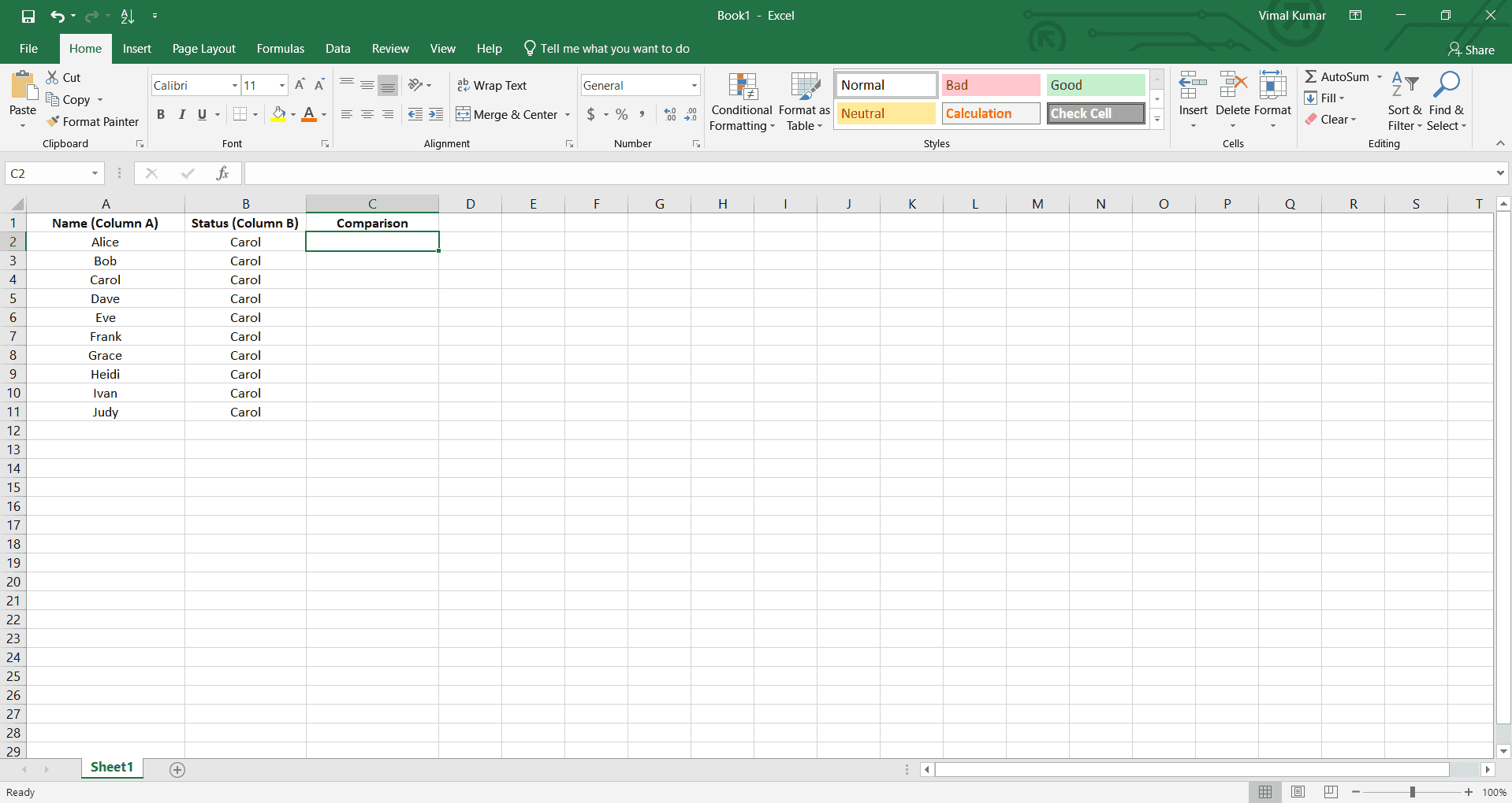 Select the first column for comparison