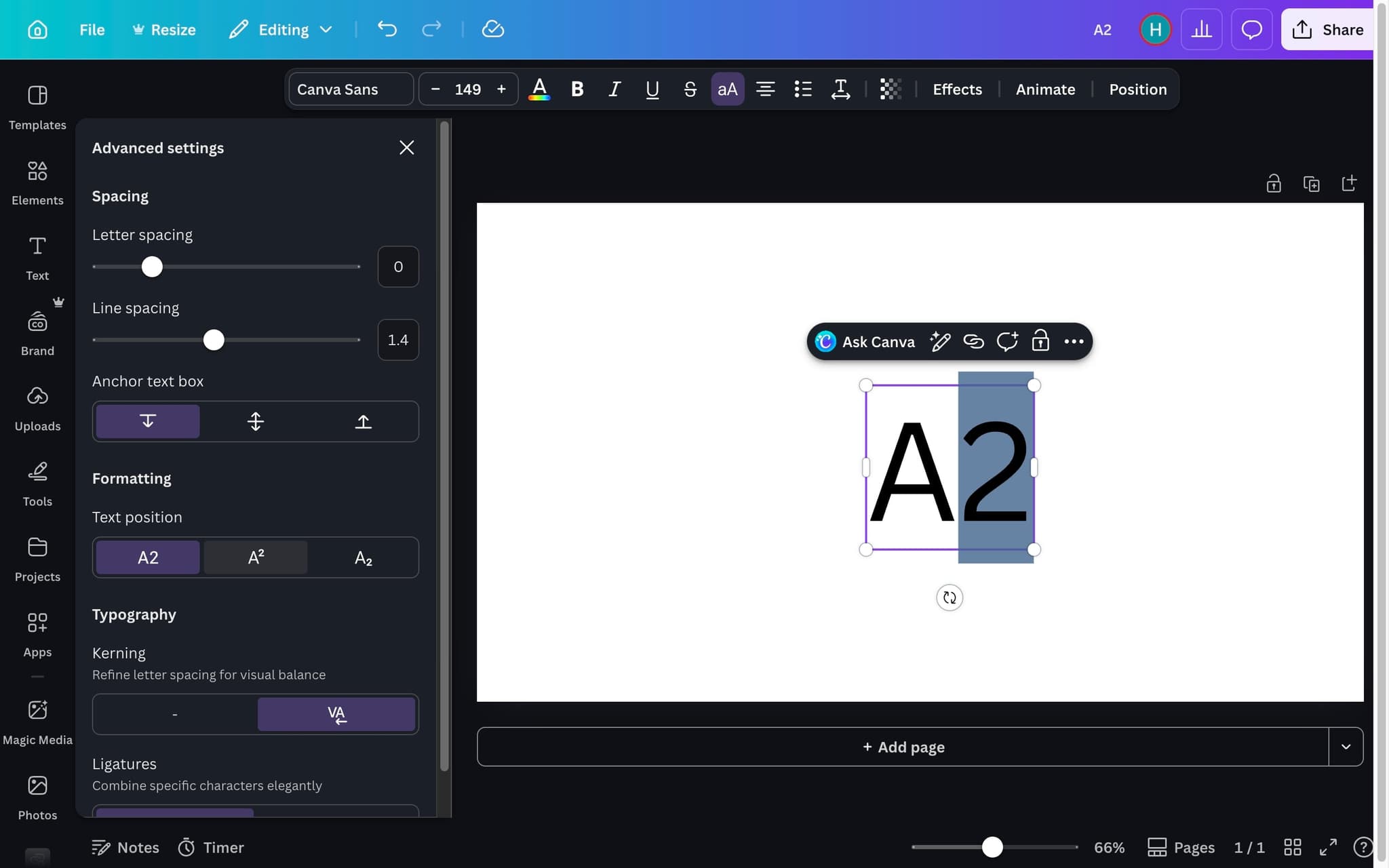 Click the Superscript button