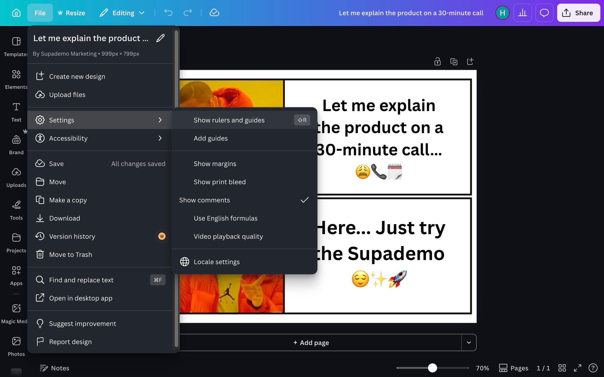 Enable Show rulers and guides