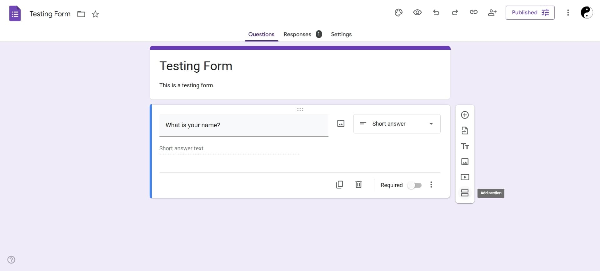 Click the section button