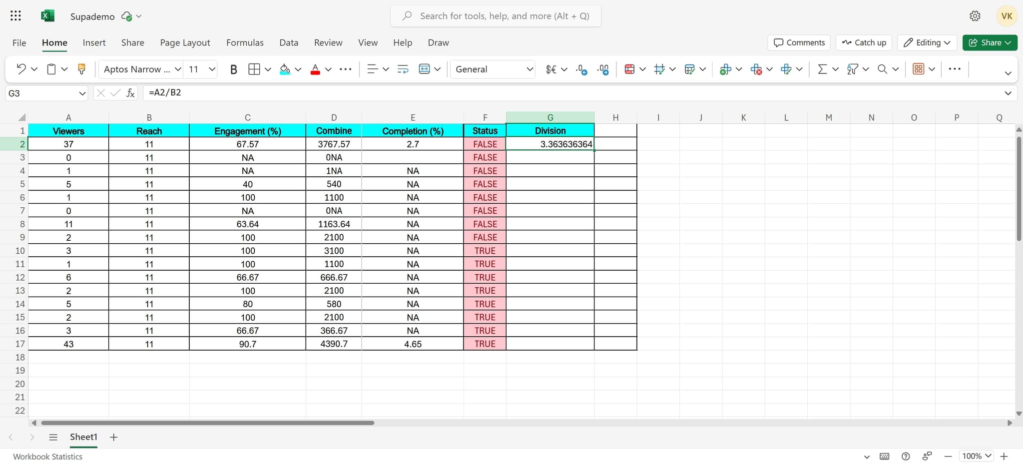 Click on the target cell