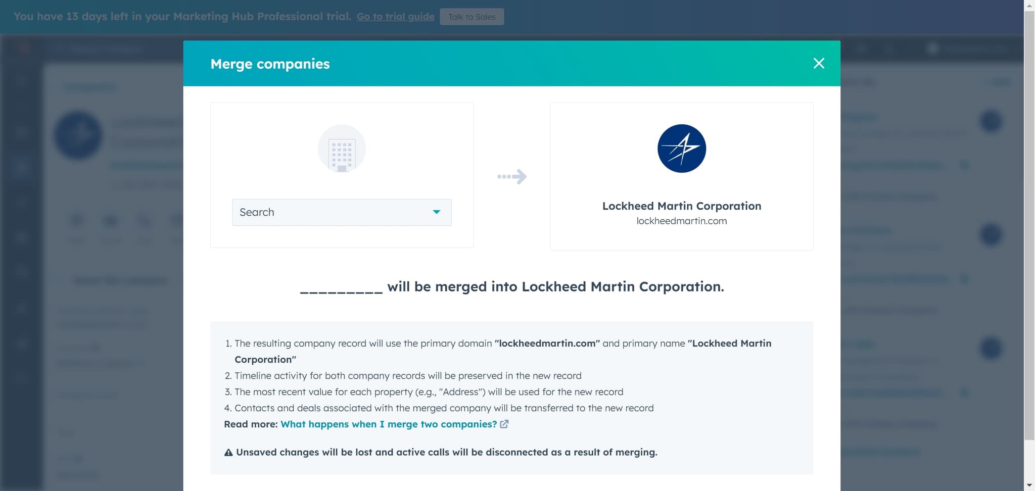 Search for target company