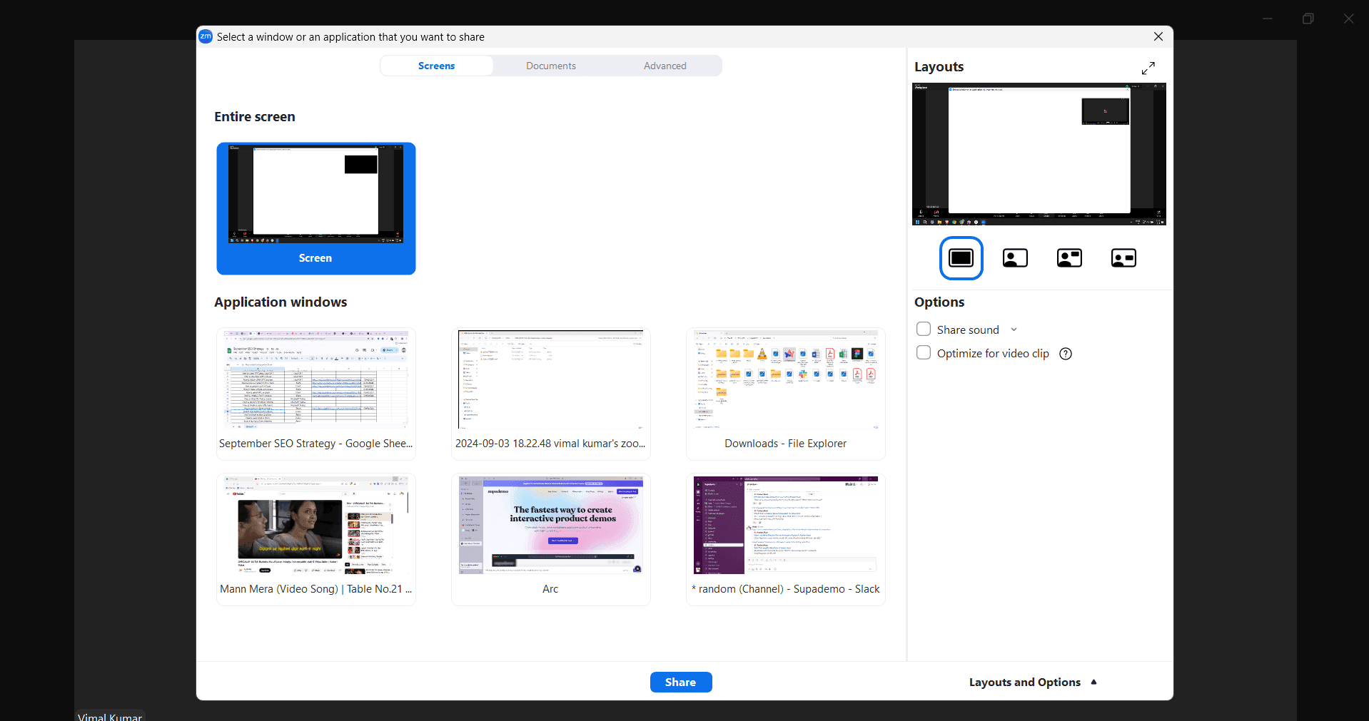 Click share screen option