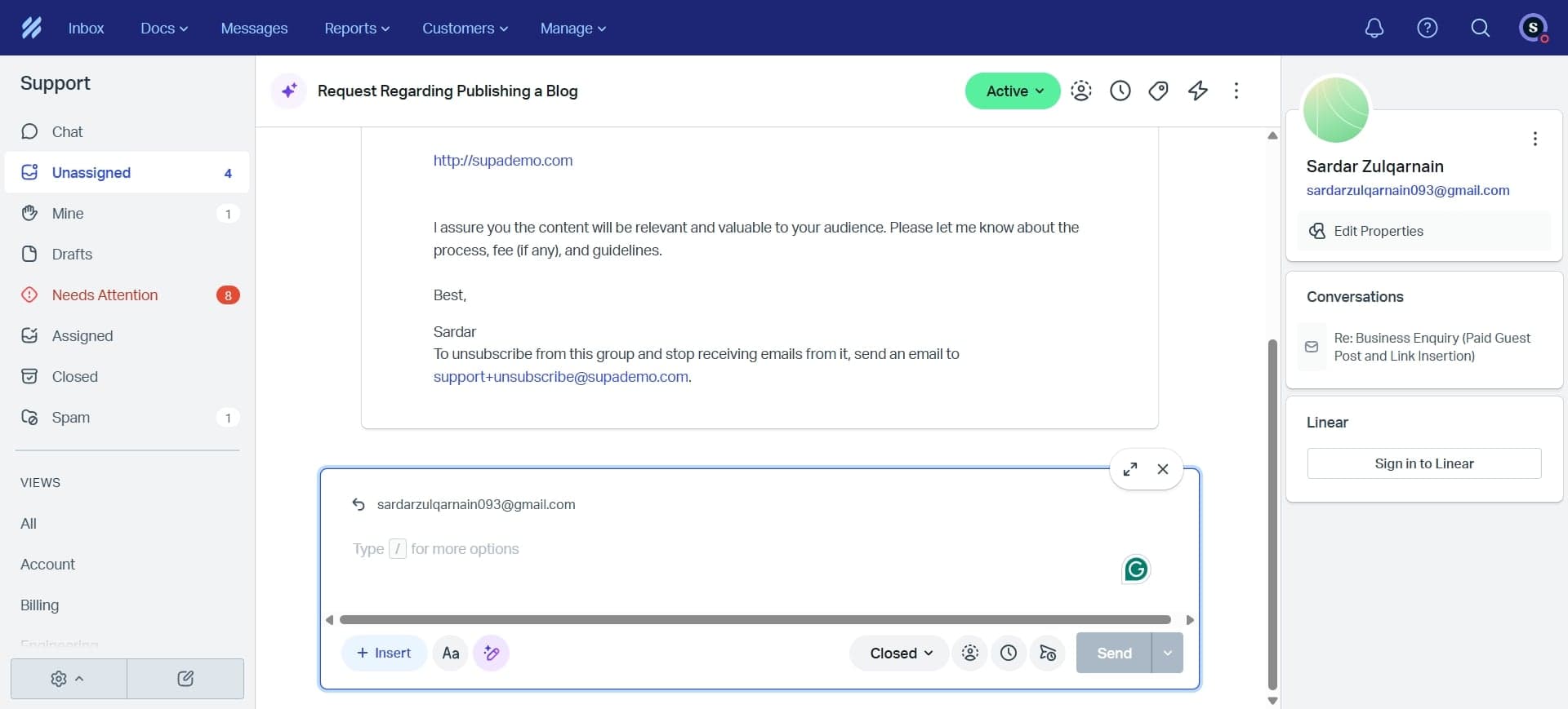 Write the reply template content