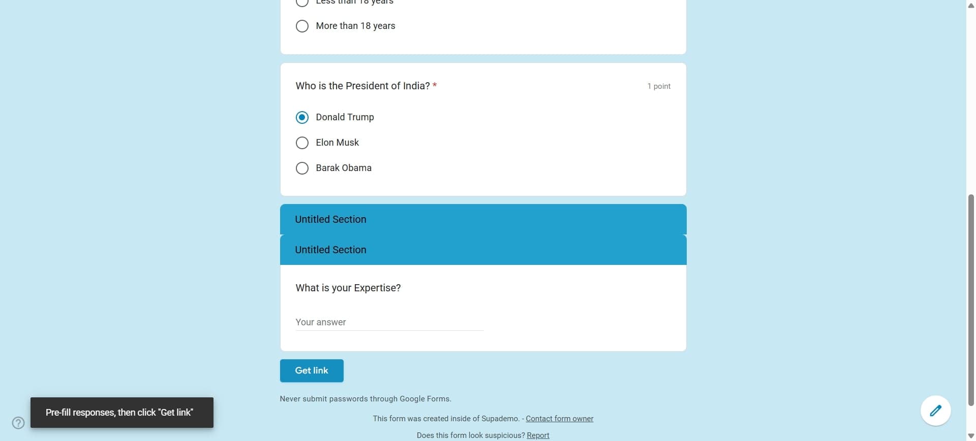 Add answer parameters to the URL