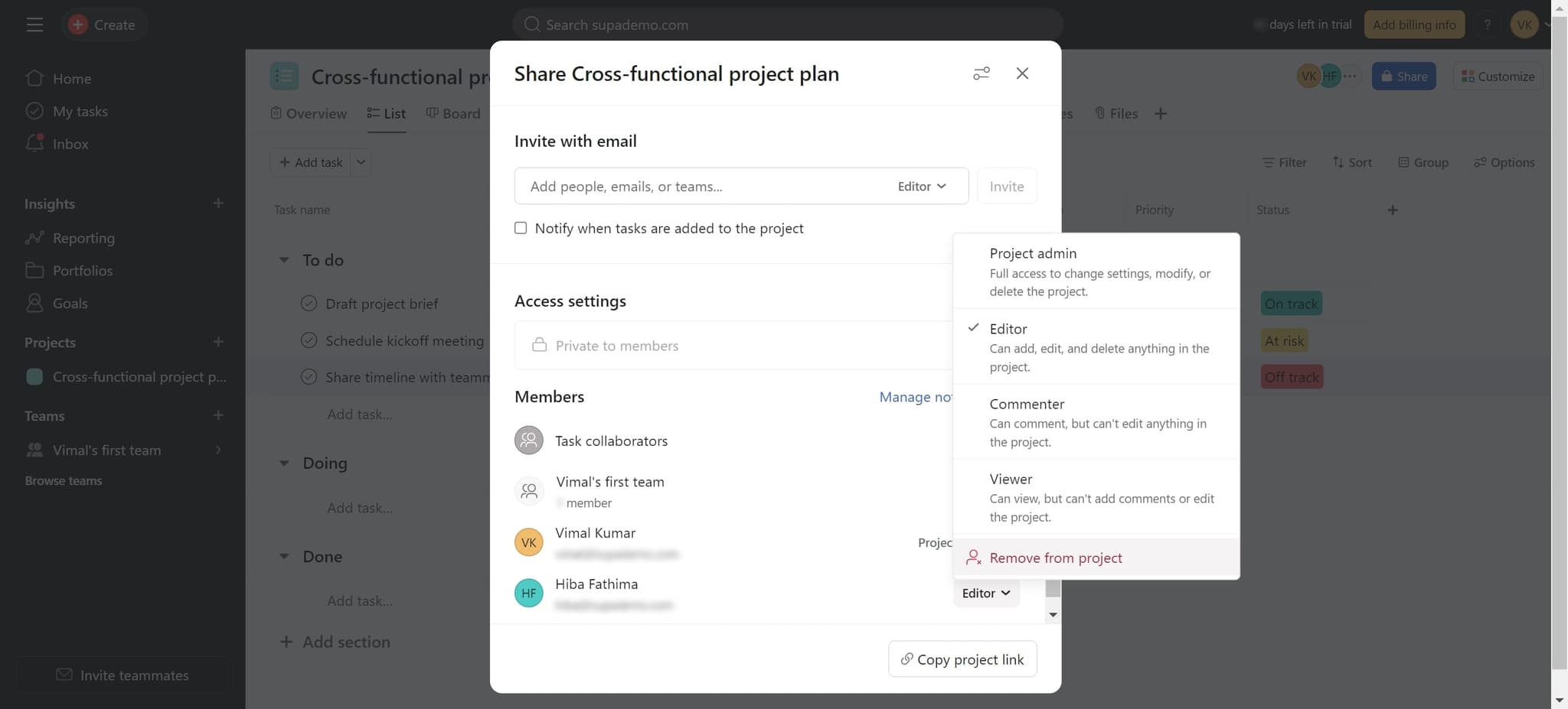 Click Remove from project