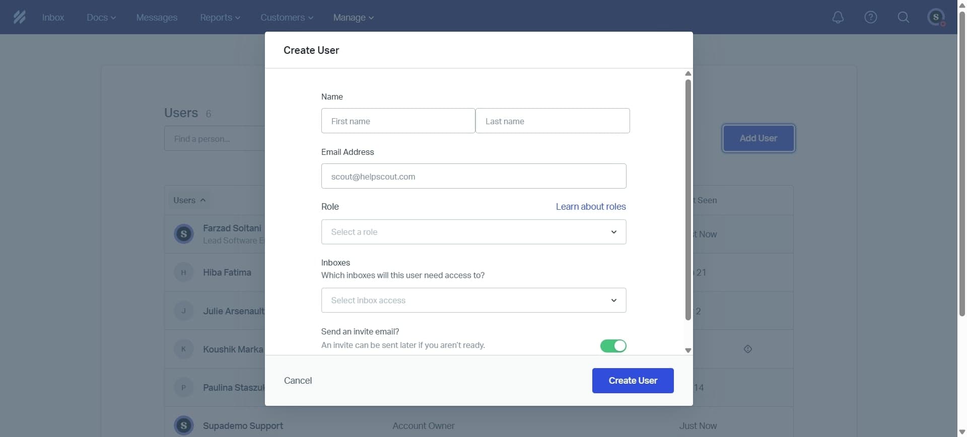 Select role and permissions