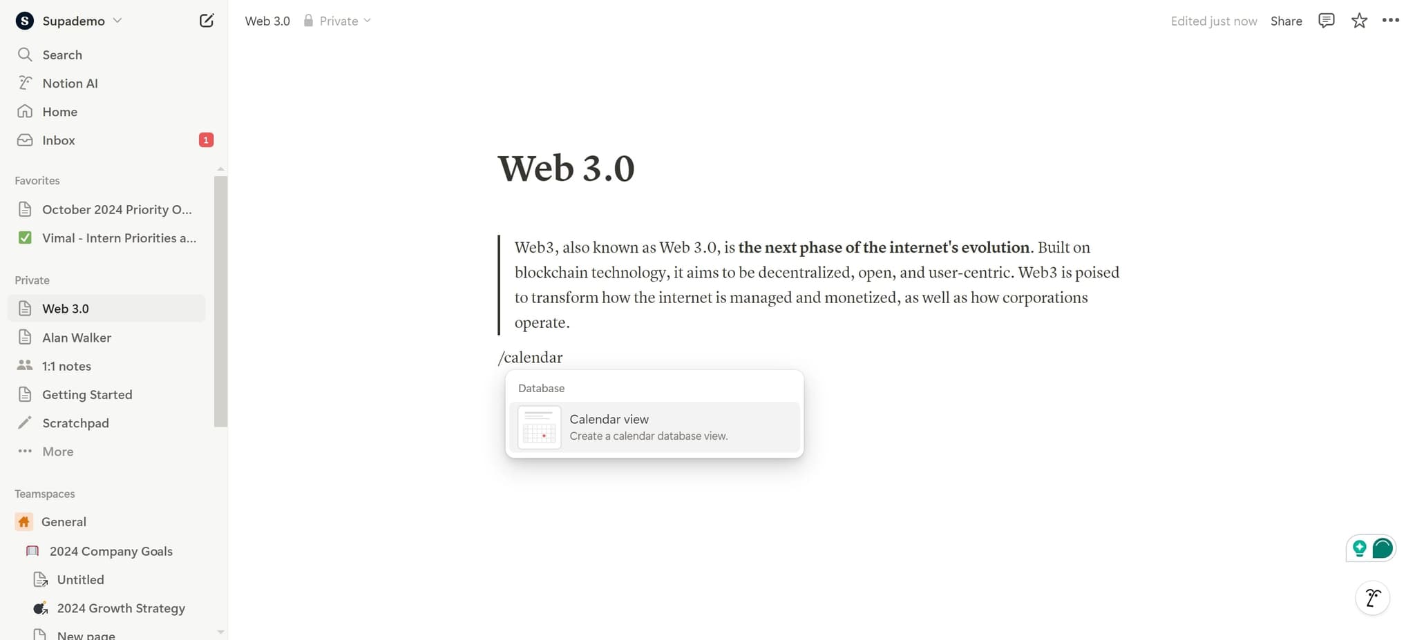Click on Calendar view