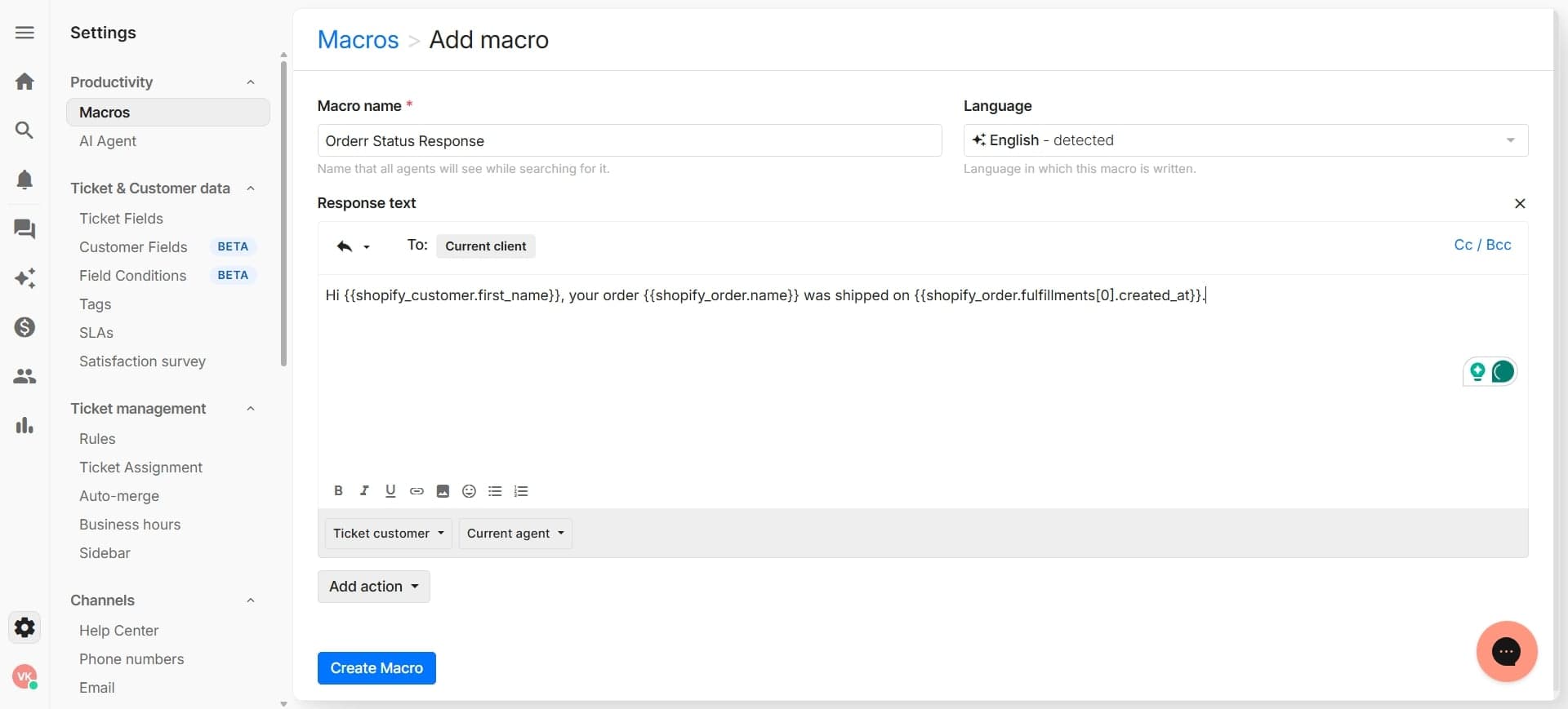 Select the Shopify variable you need
