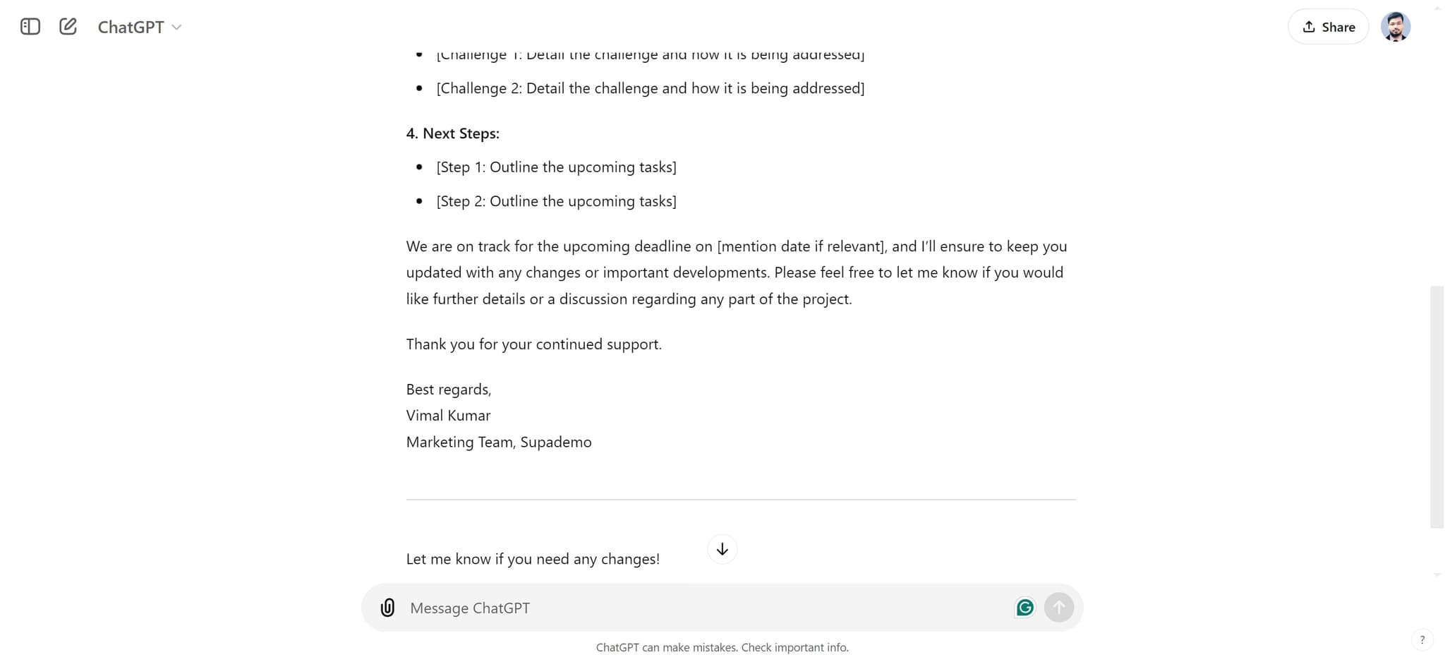 Review the generated email