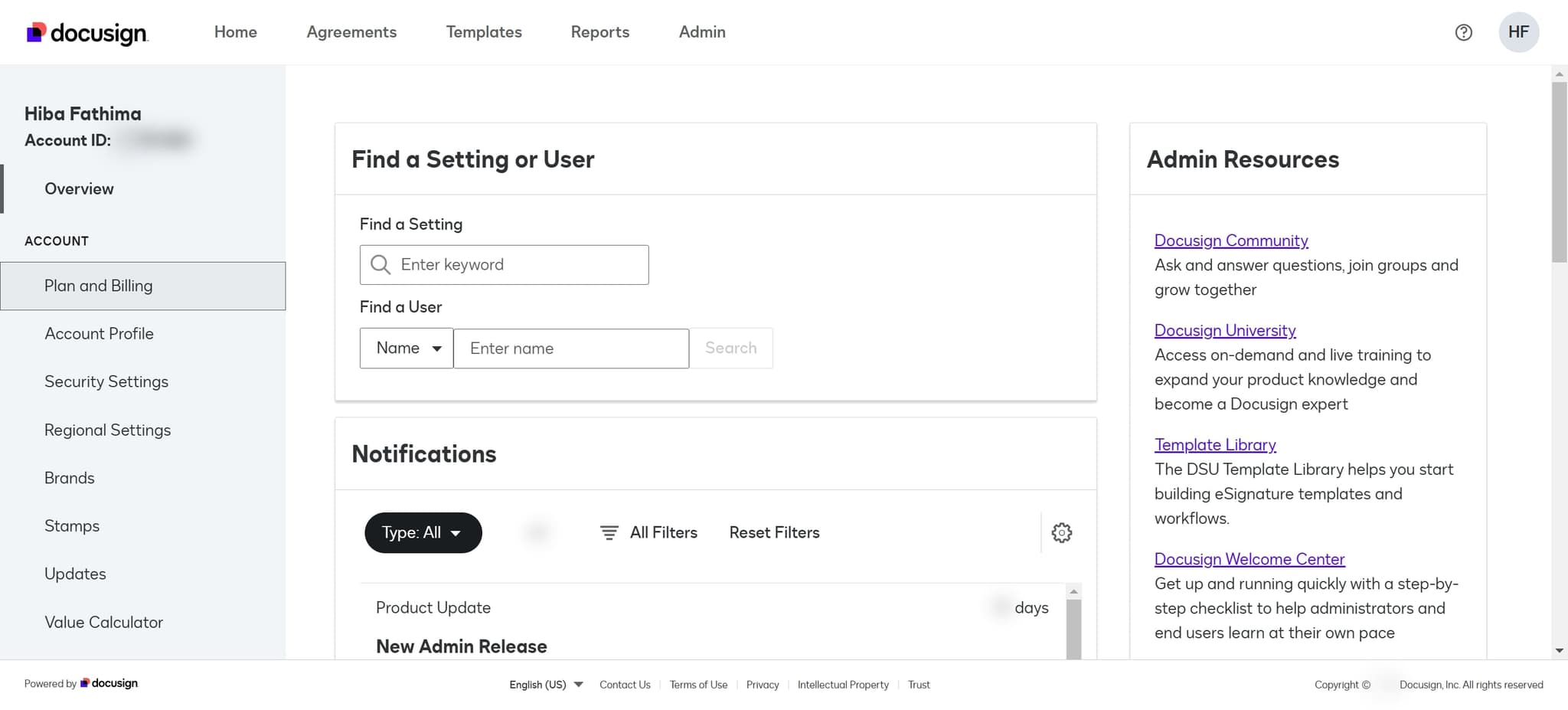 Click on Plan and Billing