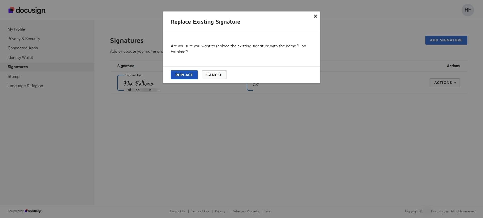 Click REPLACE to update