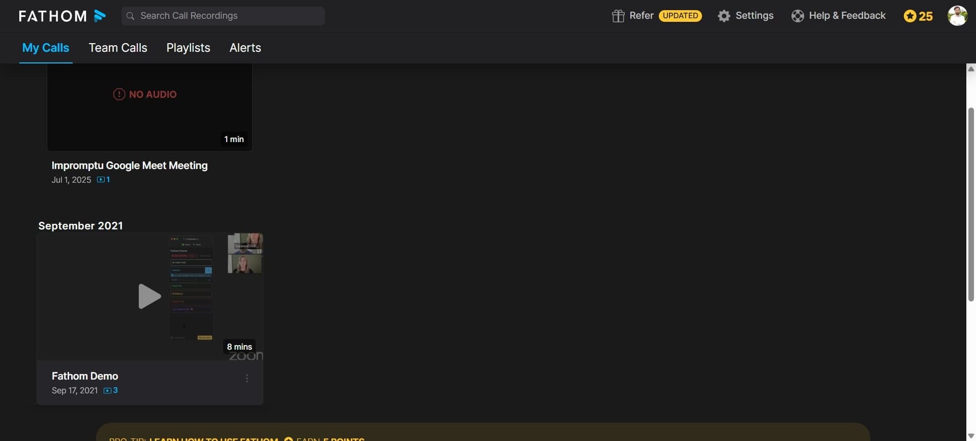 Navigate to your Fathom dashboard