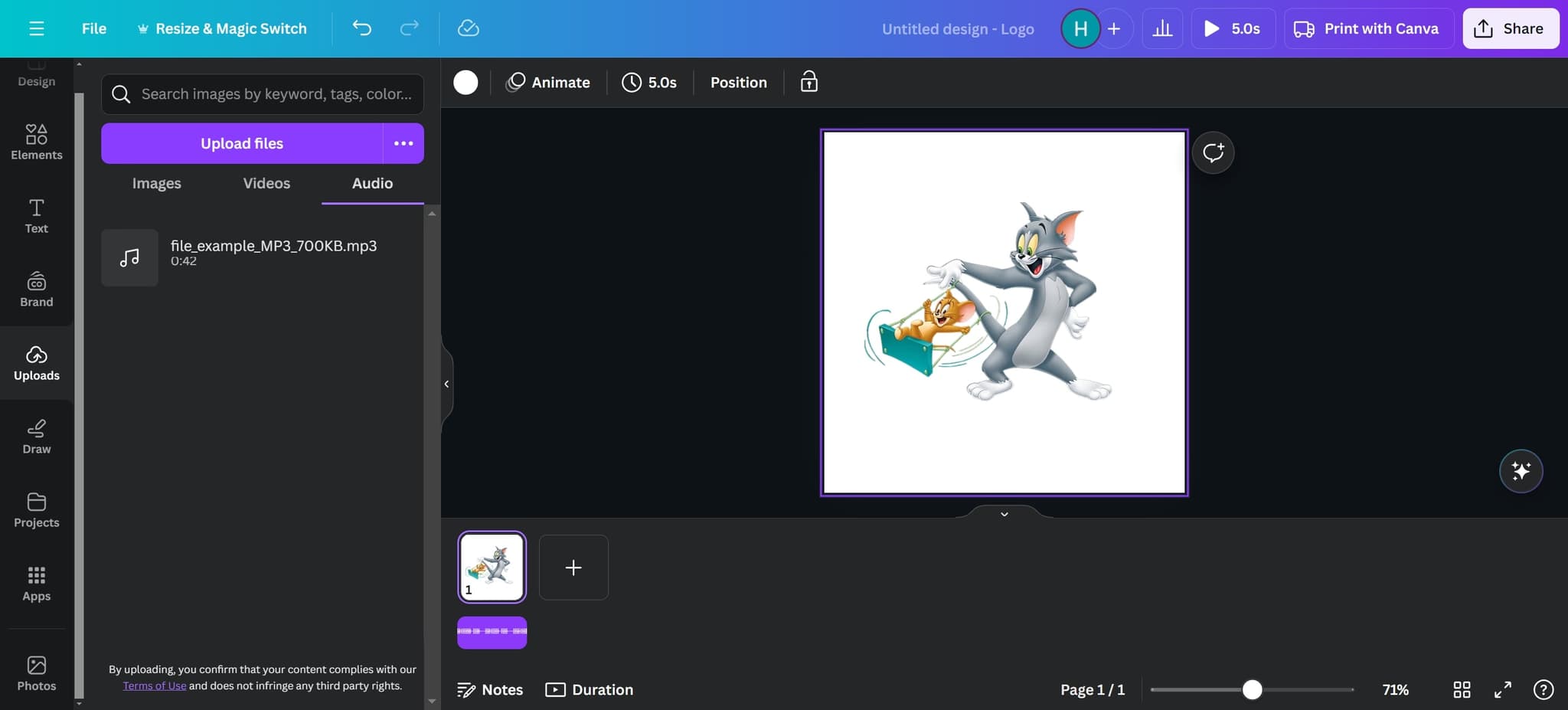 Apply audio to the element