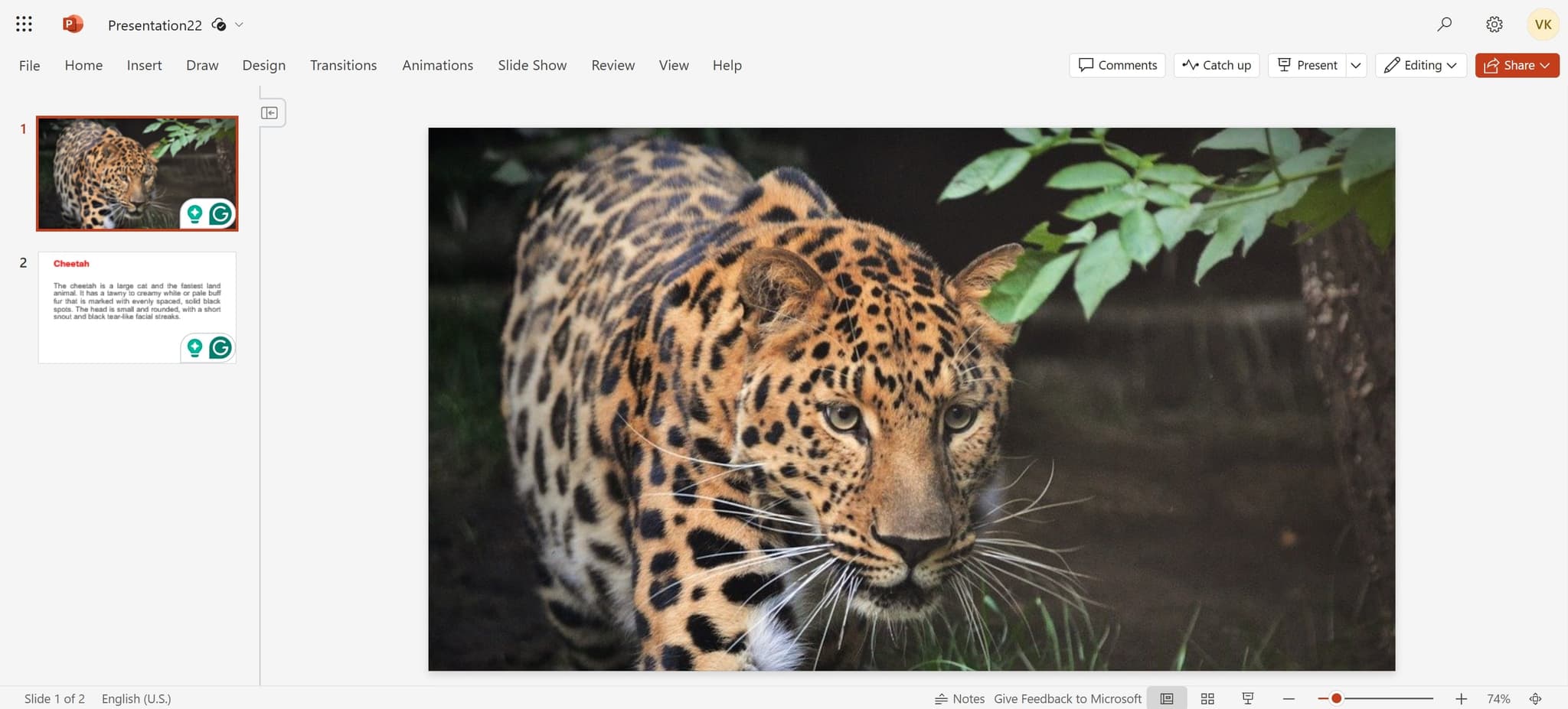 Access the slide selection area