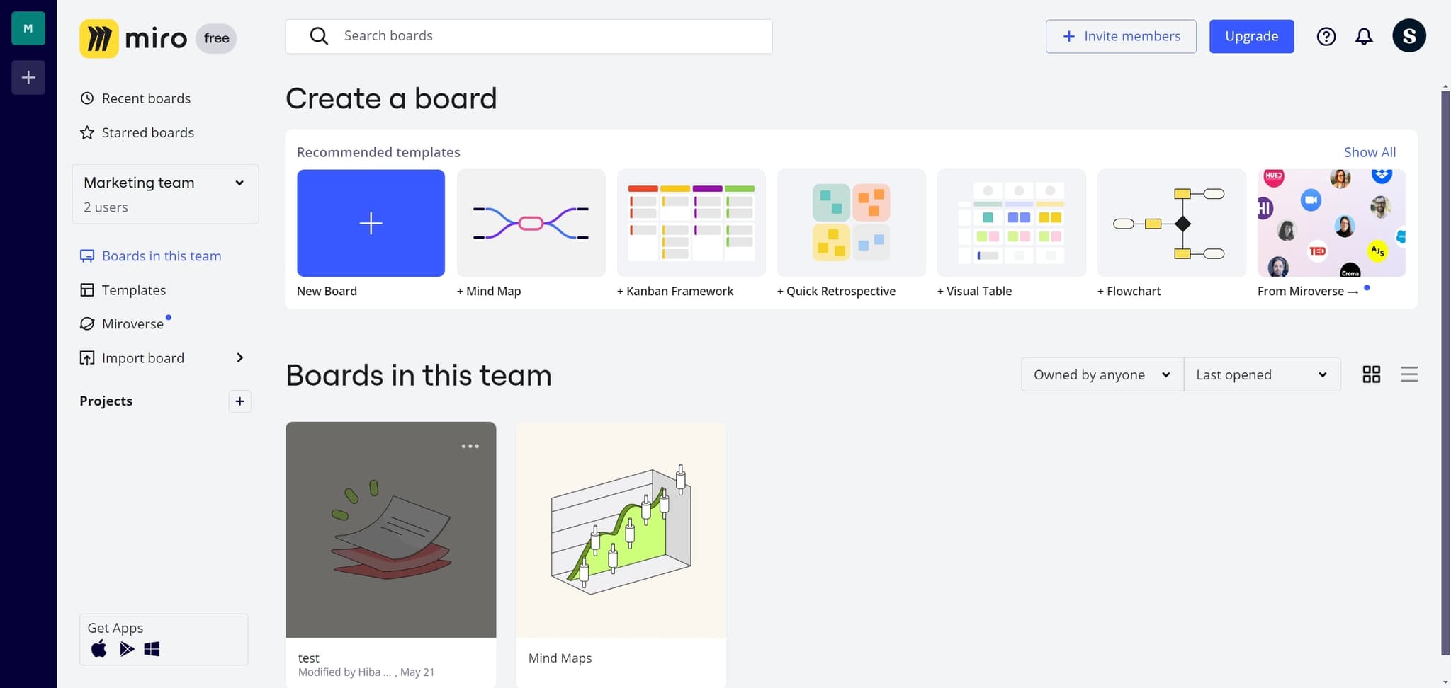 Access the board menu