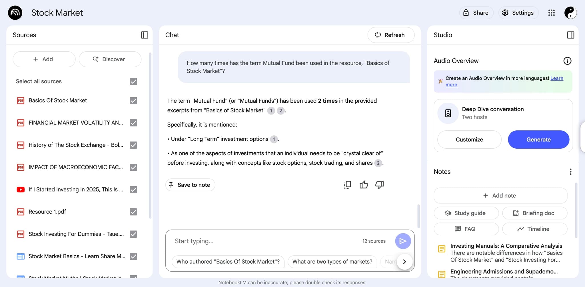Locate the Audio Overview button