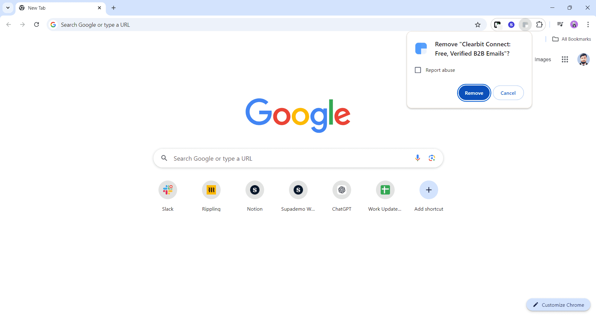 Confirm the extension removal