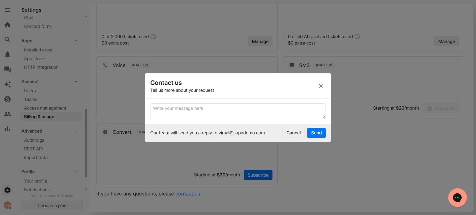 Select cancel subscription option