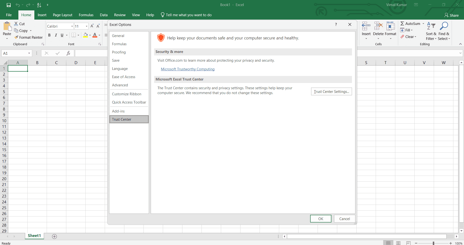 Select appropriate macro security level