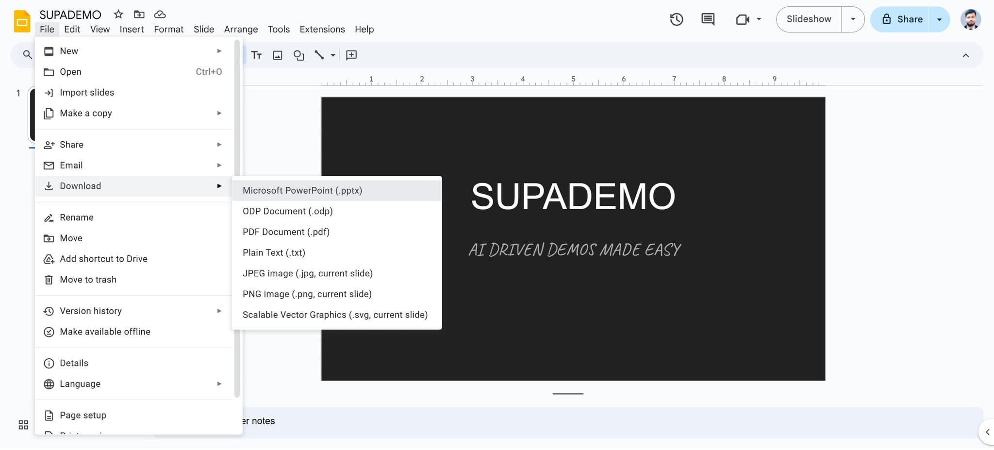 Select PowerPoint format