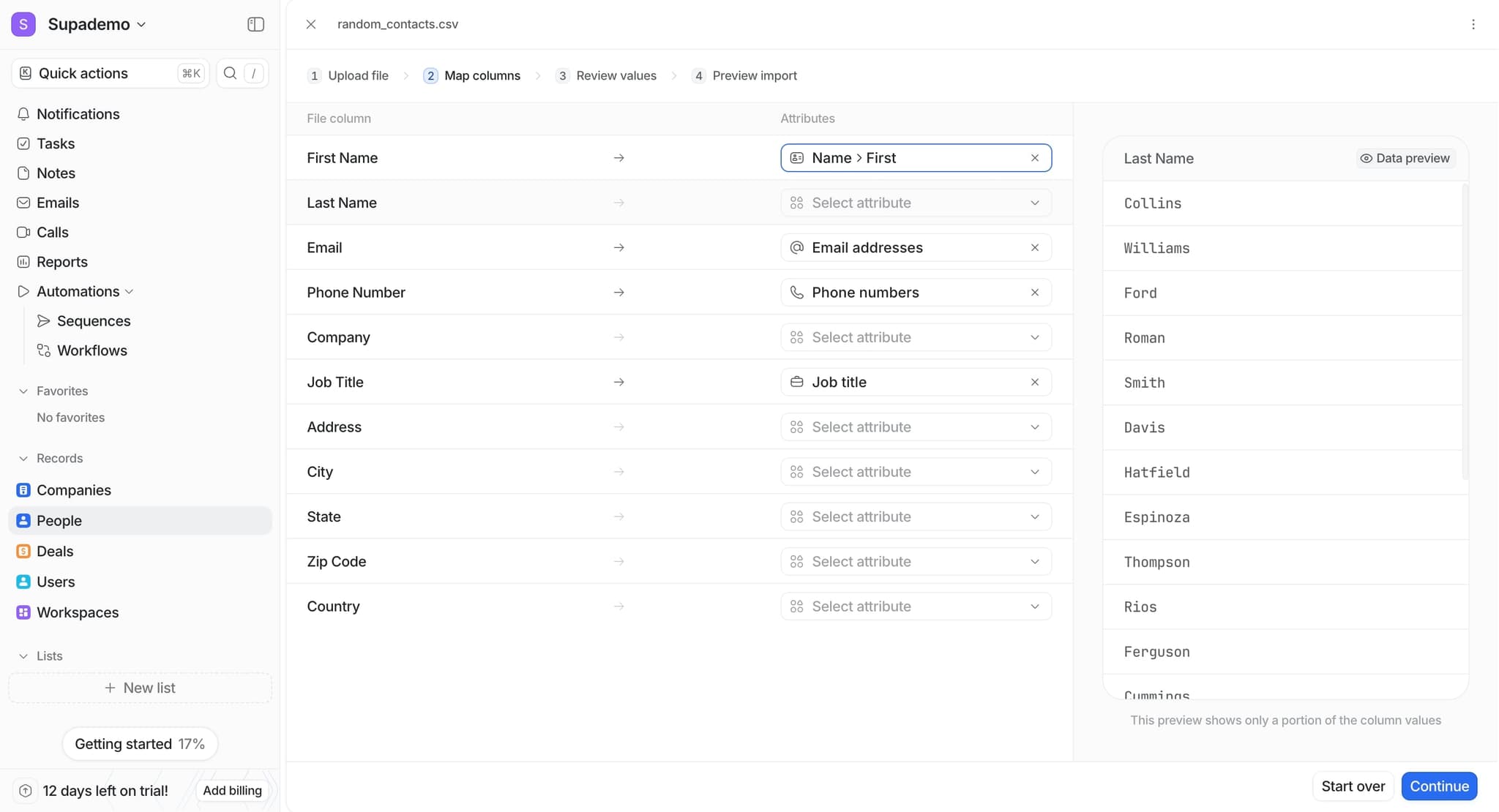 Match standard fields