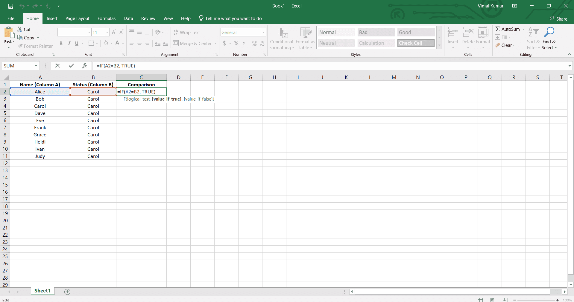 Select the second column for comparison