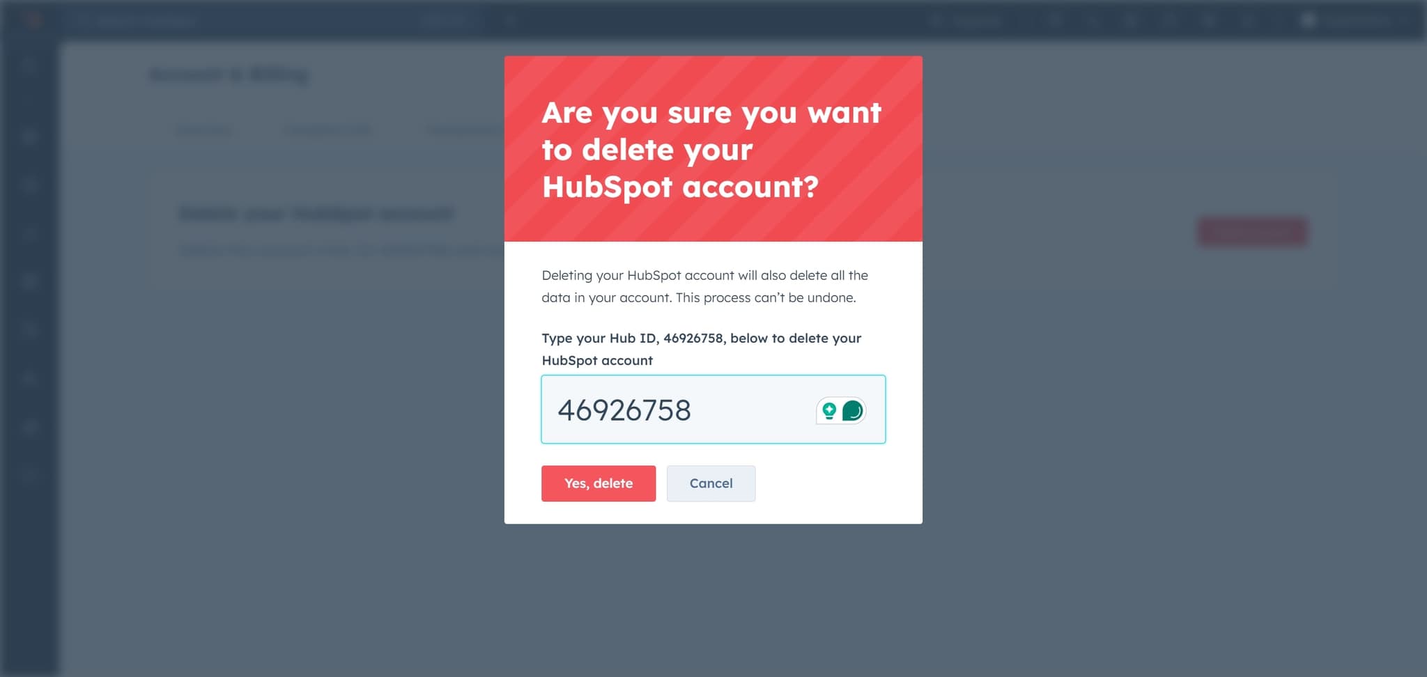 Click Yes, delete to confirm