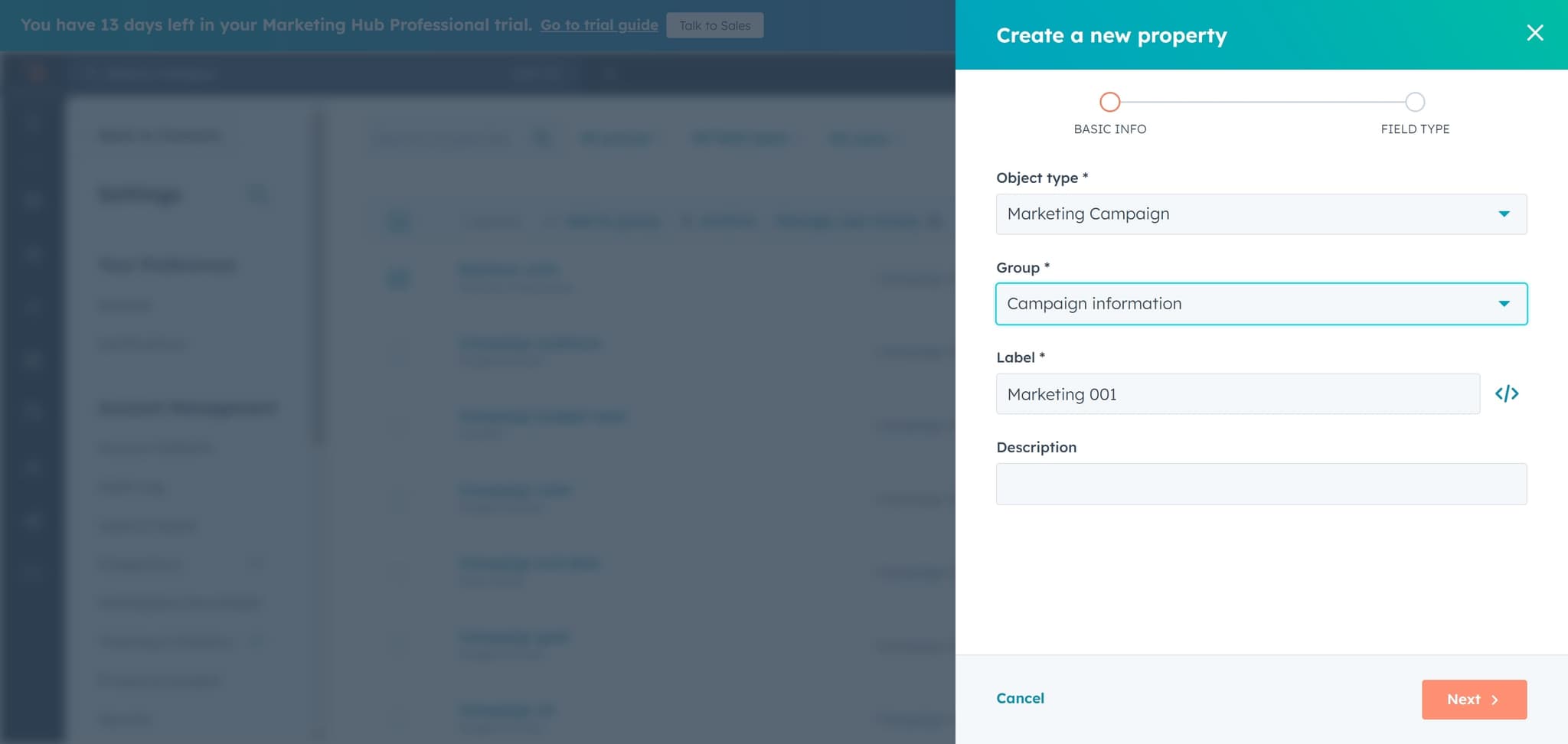Proceed to Field Type