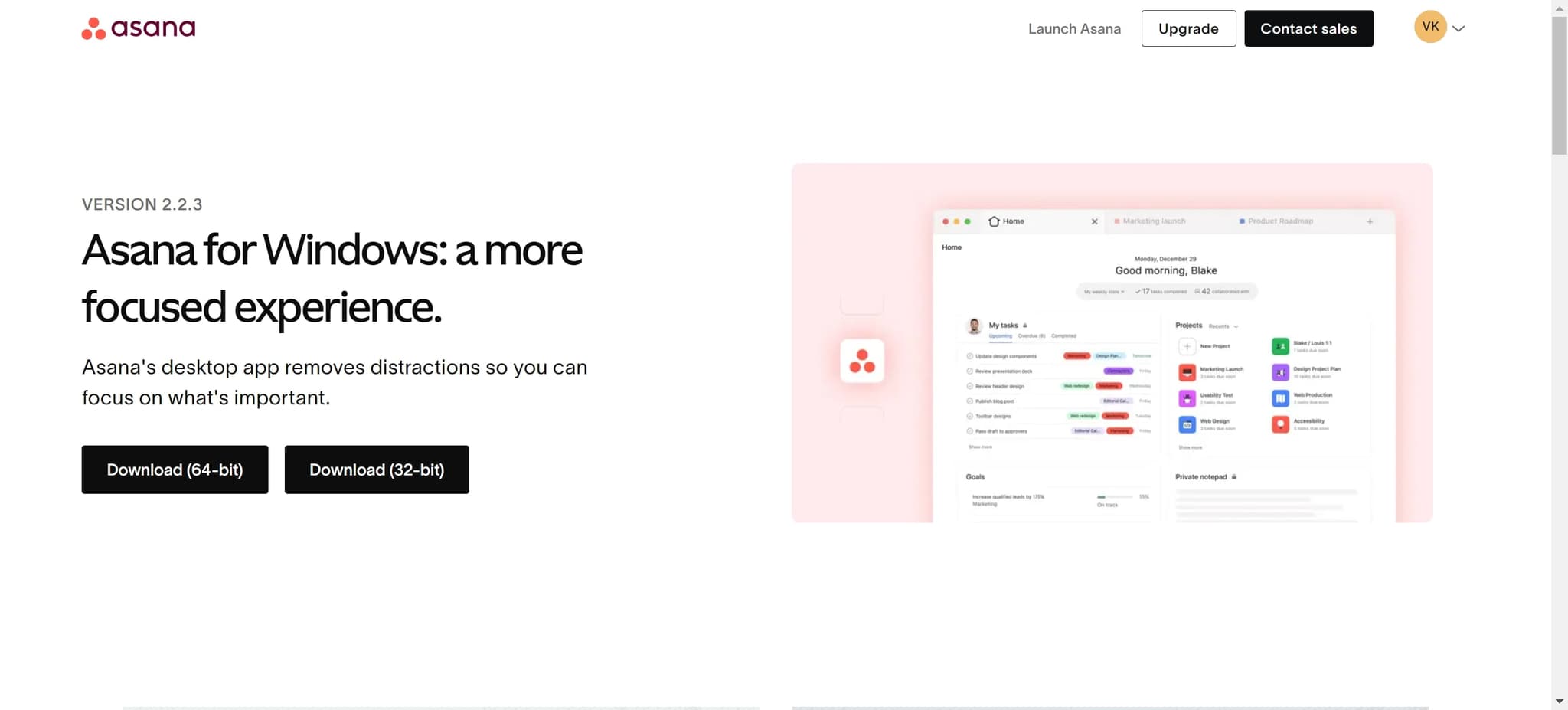 Access the Asana downloads page