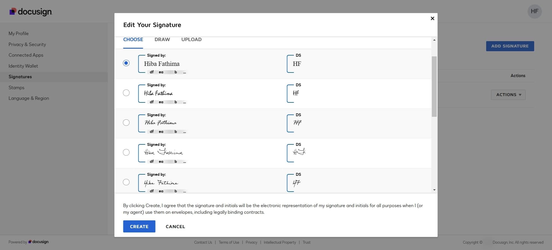 Click on the signature element