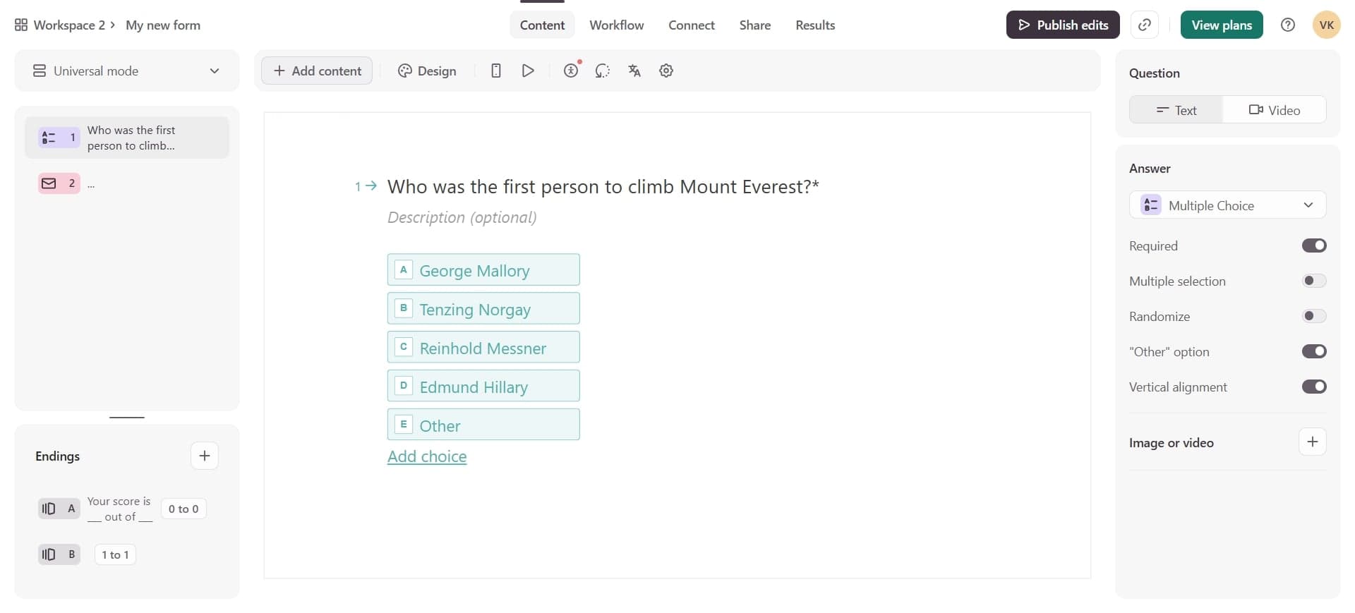 Create a new question group