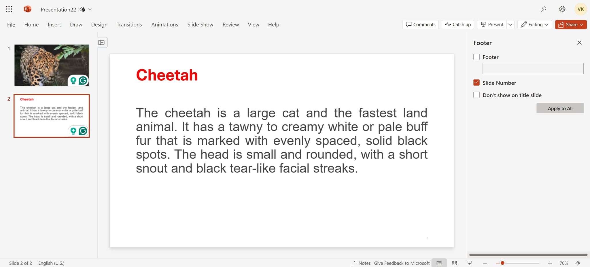 Apply numbering to all slides