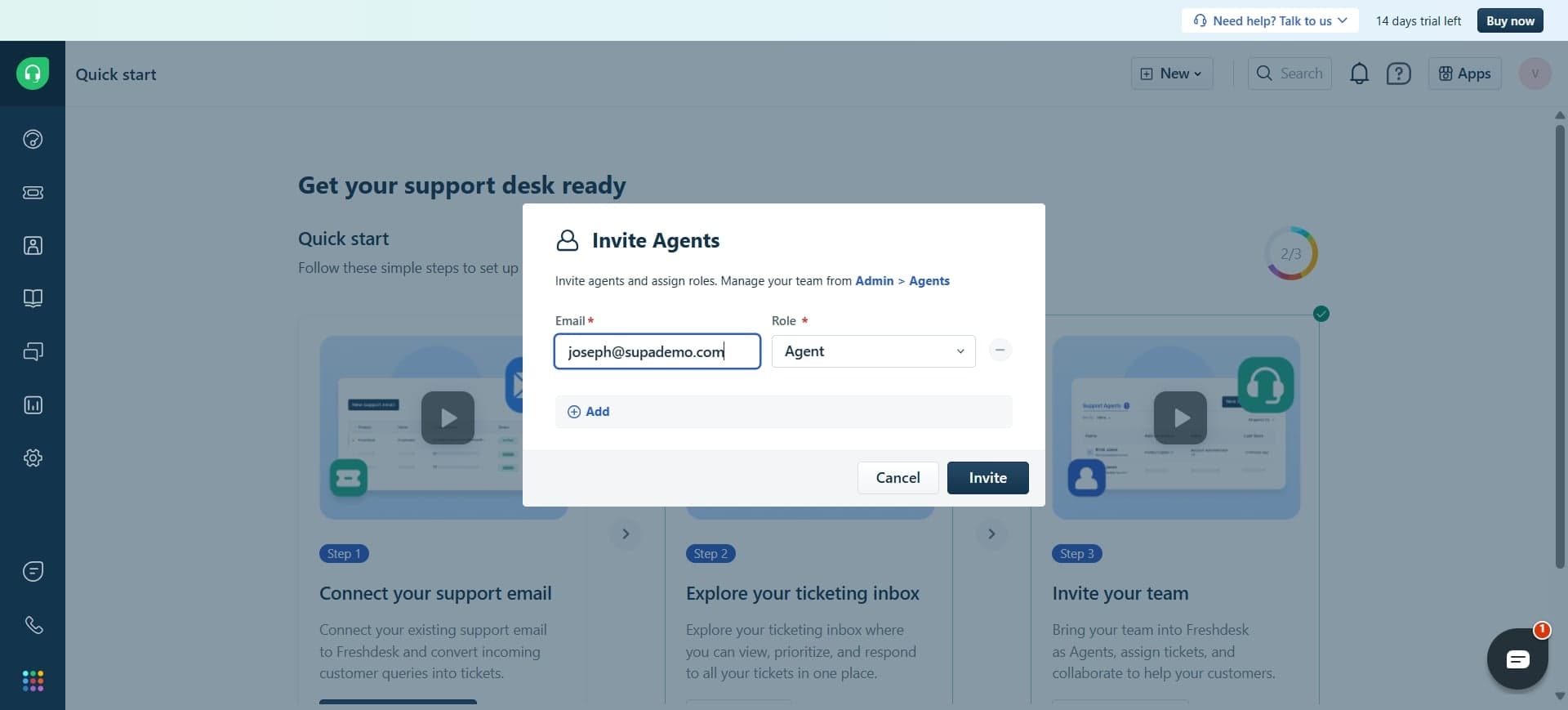 Enter agent details and email