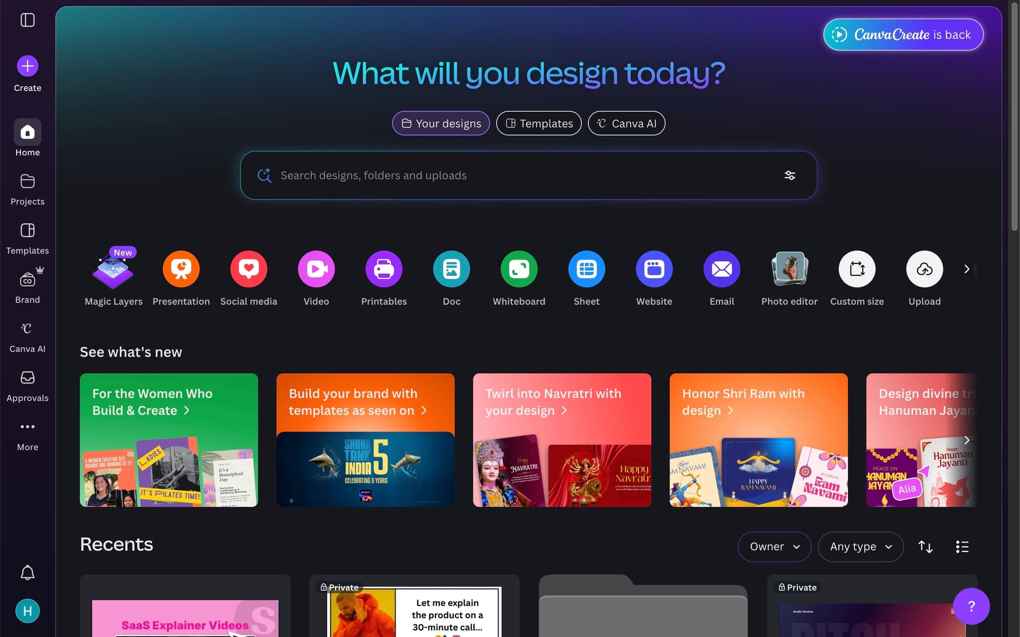 Log in to your Canva dashboard