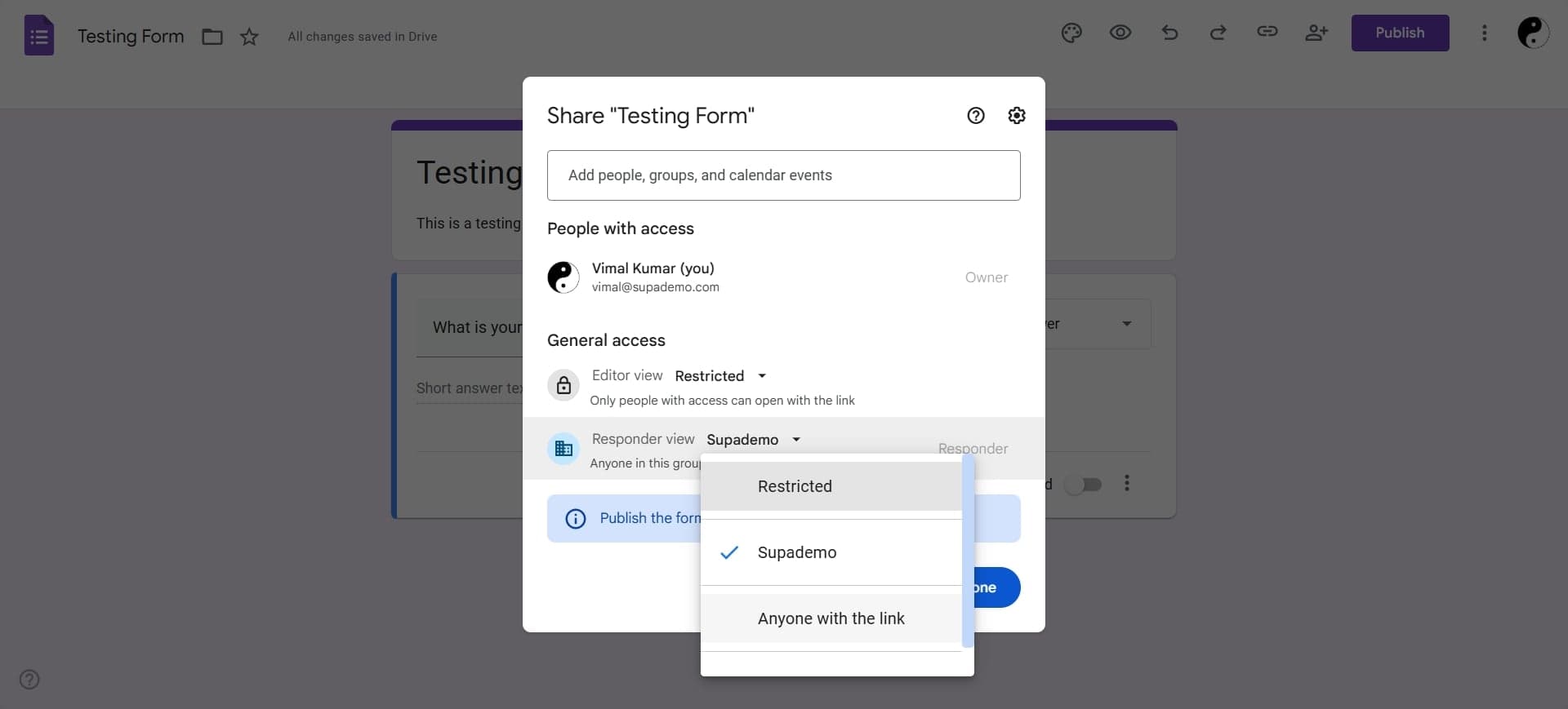 Change access to 'Anyone with the link'