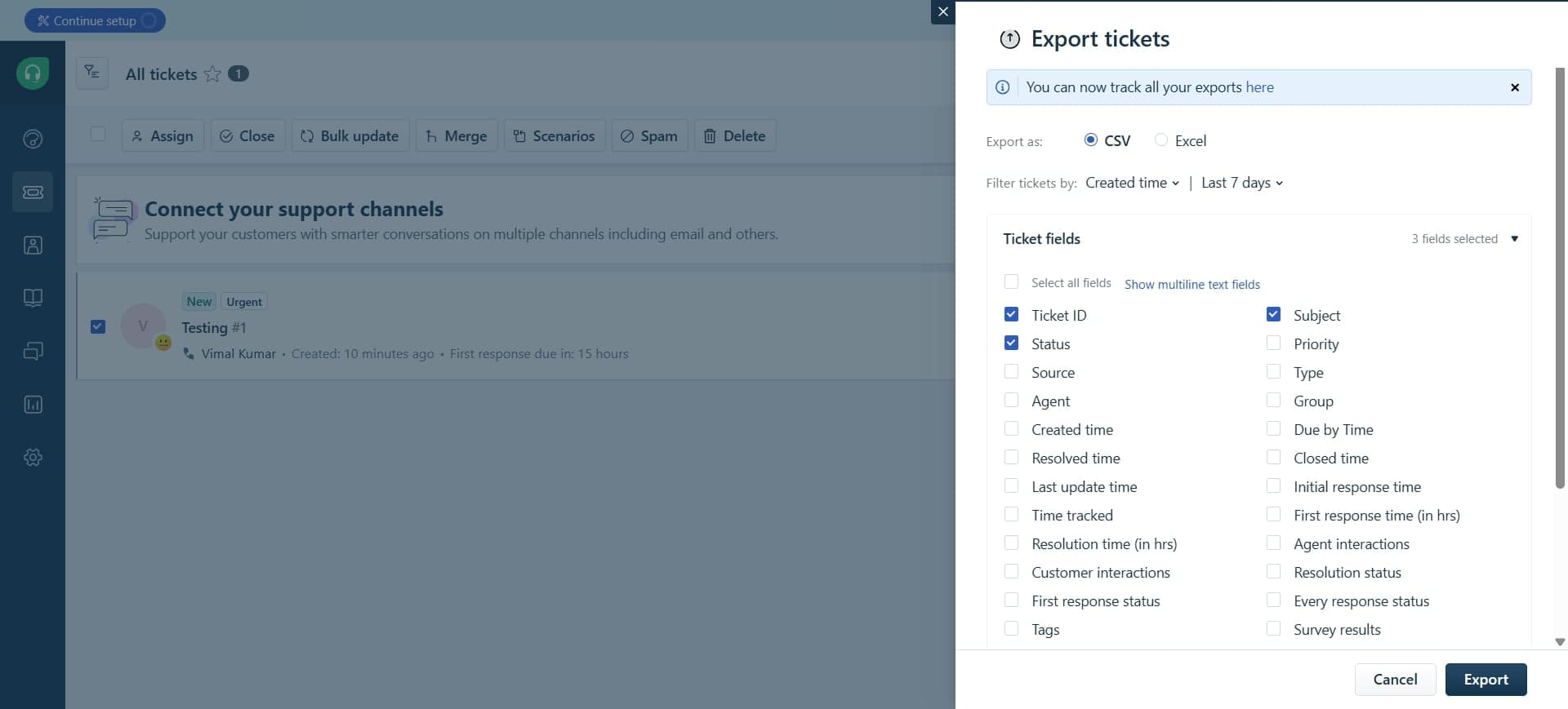 Access the export option